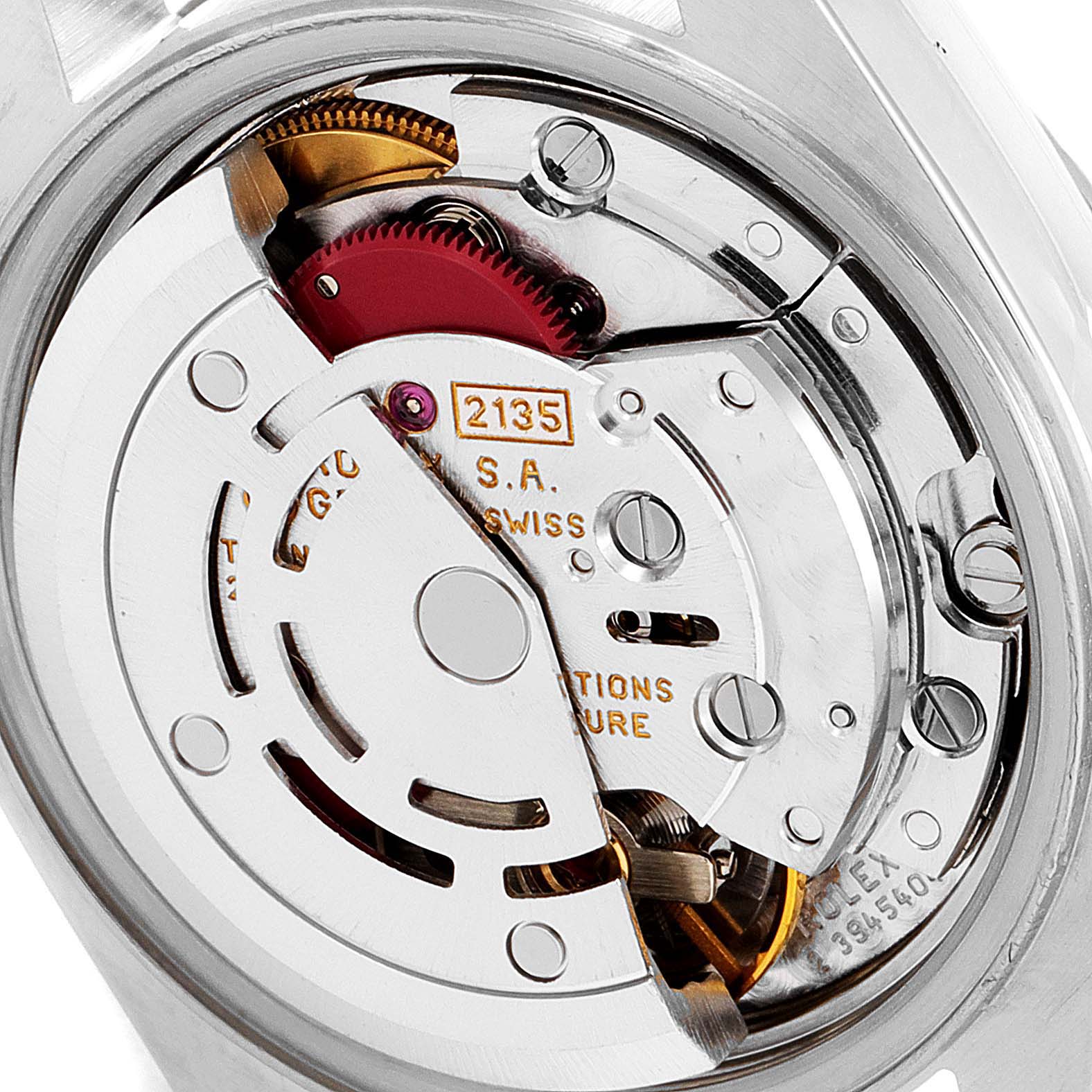 This image shows the internal mechanism of a Rolex Datejust 69173 Women's Steel and Gold (two tone) Champagne Dial 69173 Women's Steel and Gold (two tone) Champagne Dial watch from the back angle.