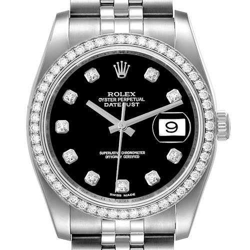 Photo of Rolex Datejust 36 Black Dial Diamond Bezel Mens Watch 116244 Box Card