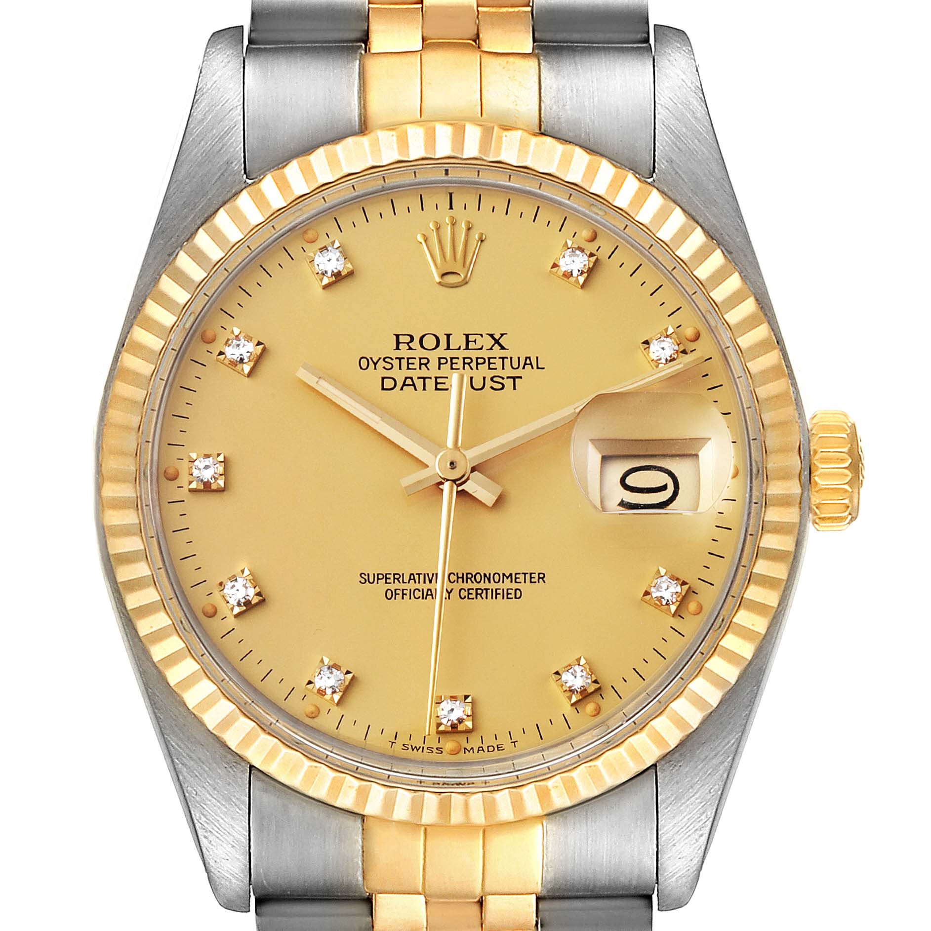 Rolex Datejust 36 Steel Yellow Gold Diamond Vintage Mens Watch 16013 ...