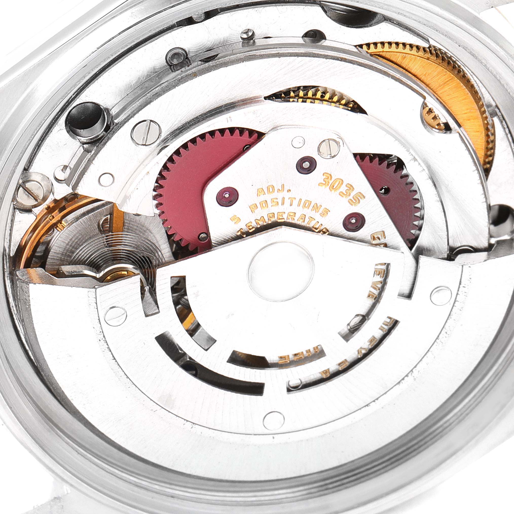 The image shows the movement mechanism of a Rolex Vintage Collection 16013 Men's Steel and Gold (two tone) Champagne Dial 16013 Men's Steel and Gold (two tone) Champagne Dial model, viewed from the back.