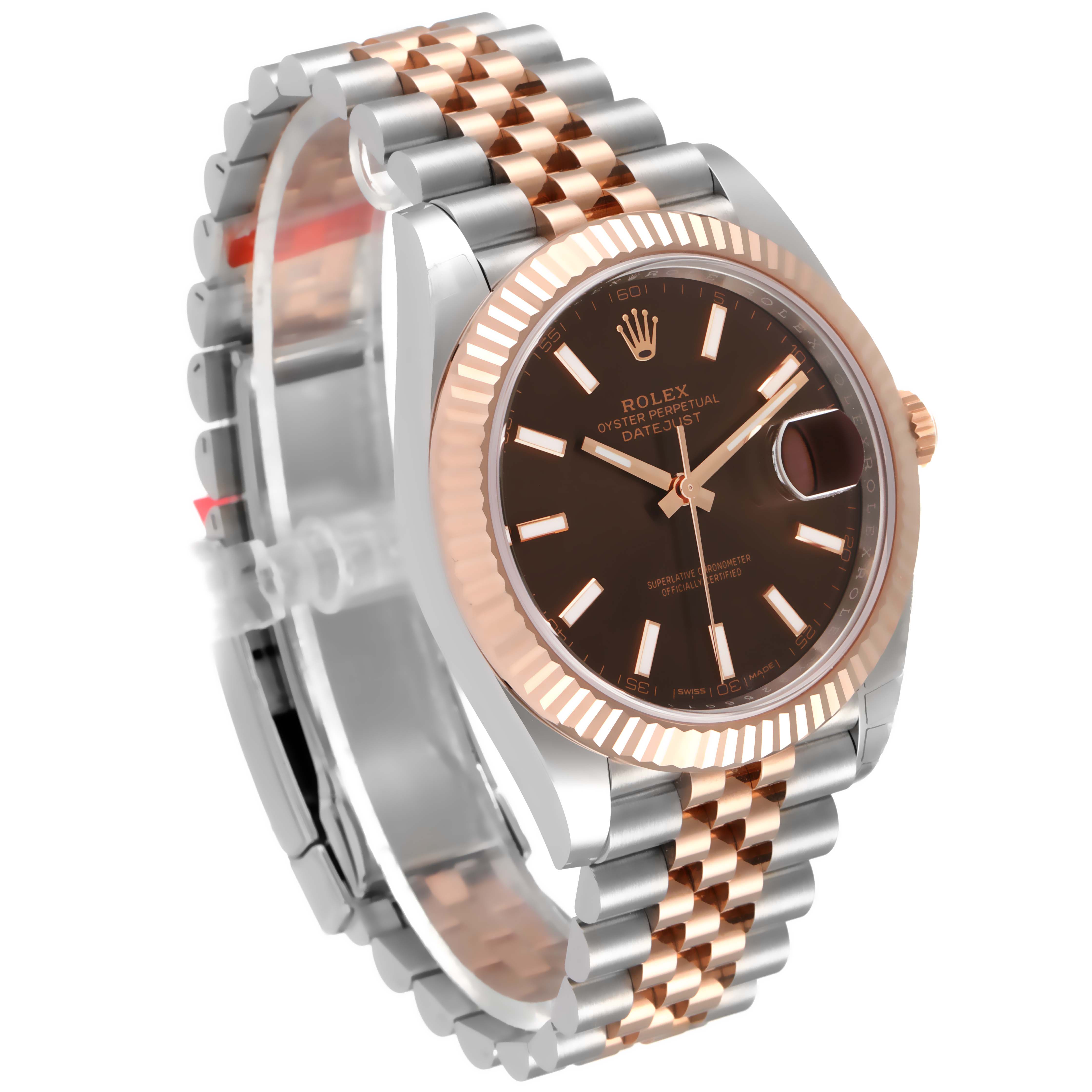 The Rolex Datejust 41 126331 Men's Steel and Gold (two tone) Brown Dial 126331 Men's Steel and Gold (two tone) Brown Dial watch is shown at a three-quarter angle, highlighting the dial, bezel, and bracelet.