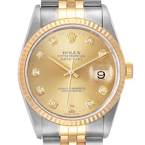 Photo of Rolex Datejust Steel 18K Yellow Gold Diamond Dial Mens Watch 16233 Papers