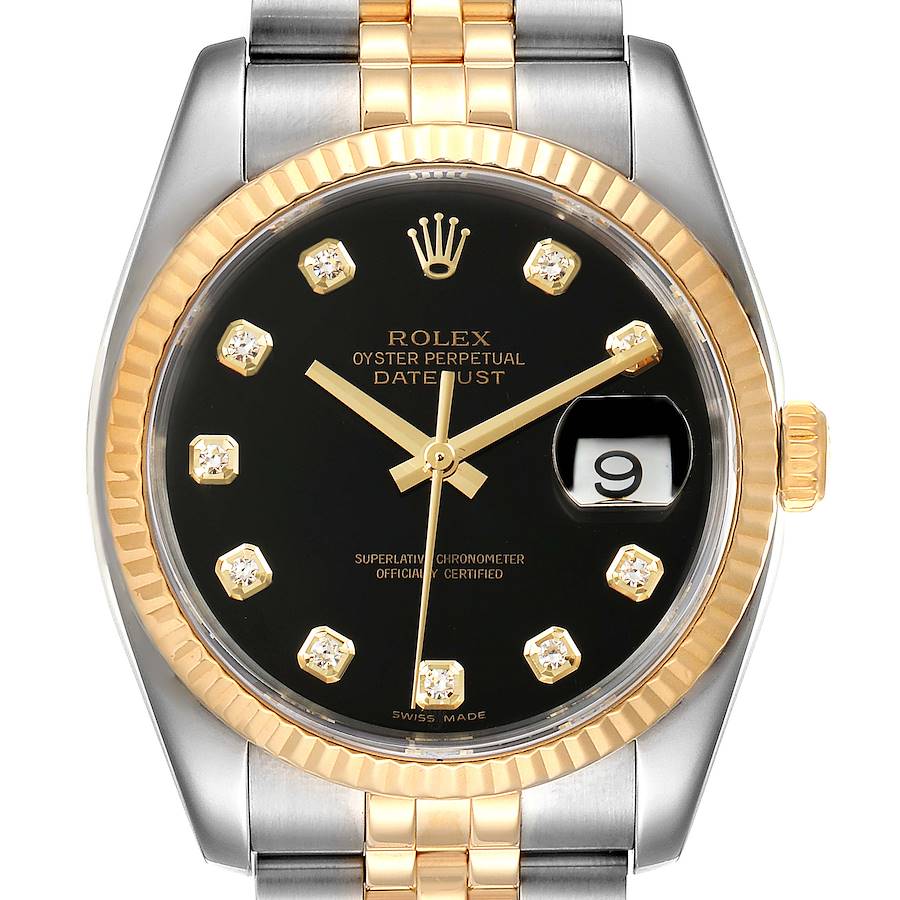 Rolex Datejust Steel Yellow Gold Black Diamond Mens Watch 116233 Box Papers SwissWatchExpo