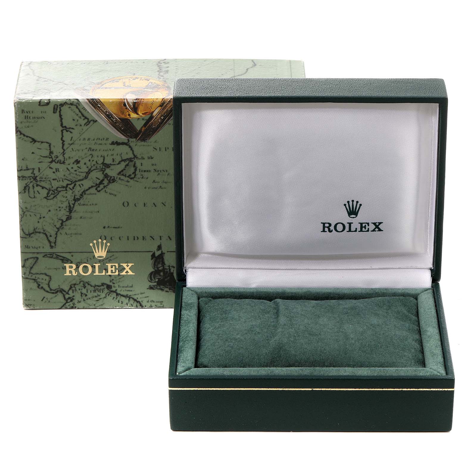 The image shows the box and presentation case for a Rolex Datejust 69173 Women's Steel and Gold (two tone) Champagne Dial 69173 Women's Steel and Gold (two tone) Champagne Dial watch, with the box open to reveal its interior.
