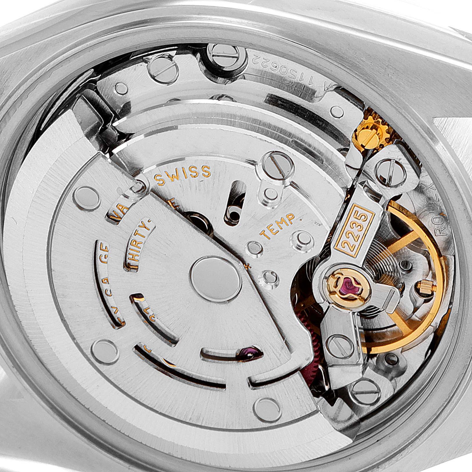 The image shows a close-up of the internal movement mechanism of a Rolex Datejust 79173 Women's Steel and Gold (two tone) Mother of Pearl Dial 79173 Women's Steel and Gold (two tone) Mother of Pearl Dial watch.