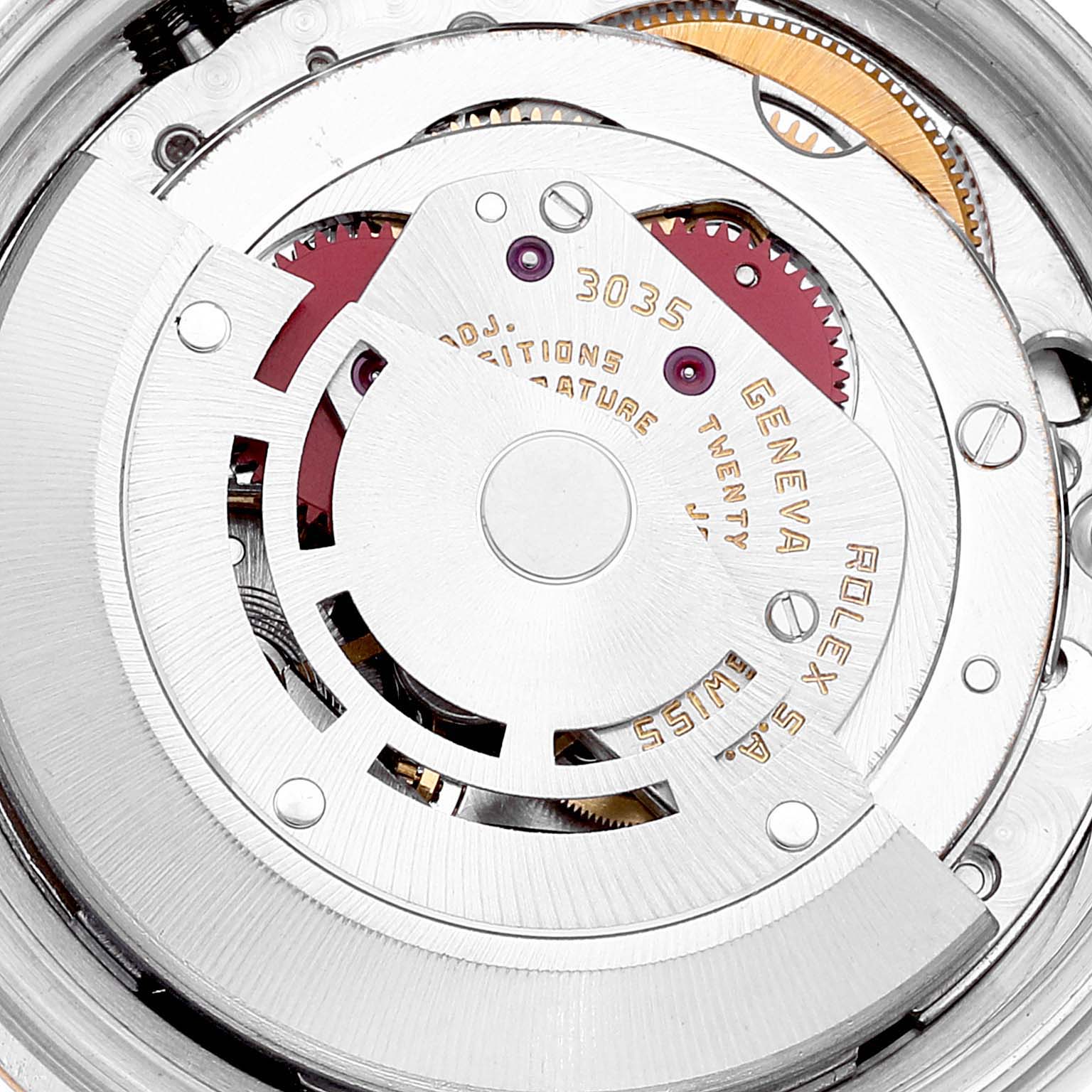 The image shows a close-up view of the movement mechanism inside a Rolex Datejust 16013 Men's Yellow Gold Champagne Dial 16013 Men's Yellow Gold Champagne Dial watch.