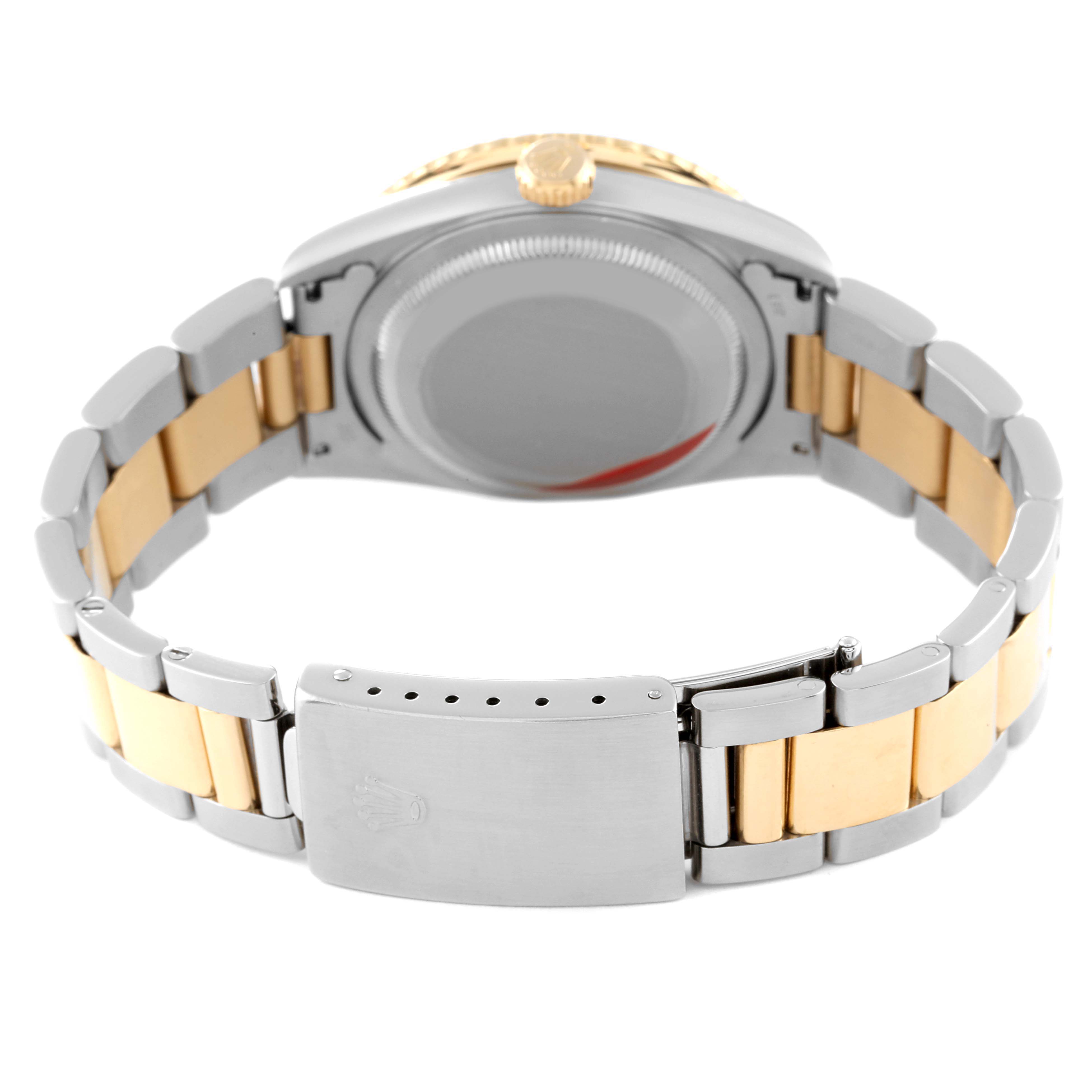 The image shows the back view of the Rolex Turn-o-Graph 16263 Men's Steel and Gold (two tone) White Dial 16263 Men's Steel and Gold (two tone) White Dial watch, highlighting the bracelet and clasp.