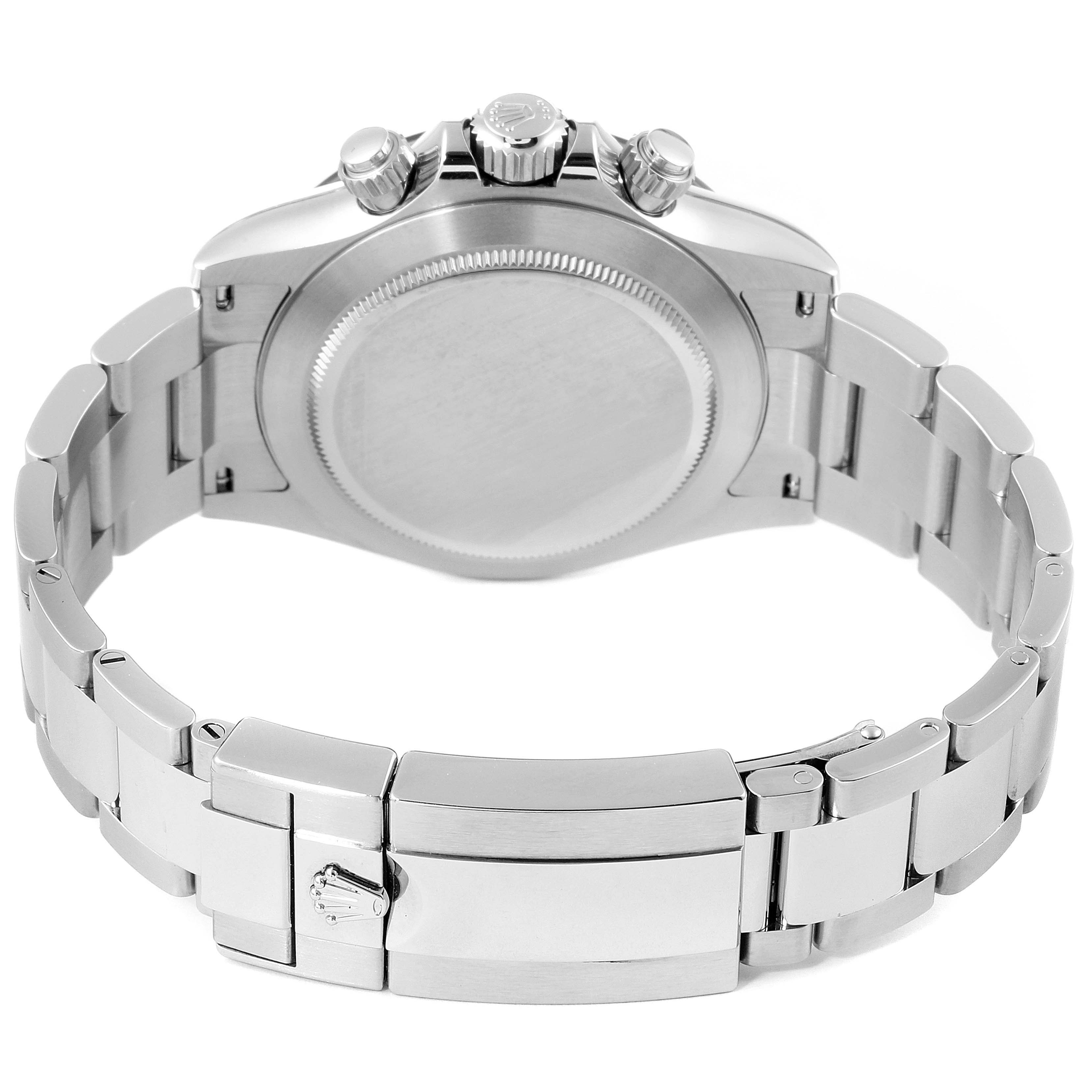 This image shows the back view of the Rolex Daytona 116500 Men's Stainless Steel White Dial 116500 Men's Stainless Steel White Dial watch, highlighting the clasp and case back.