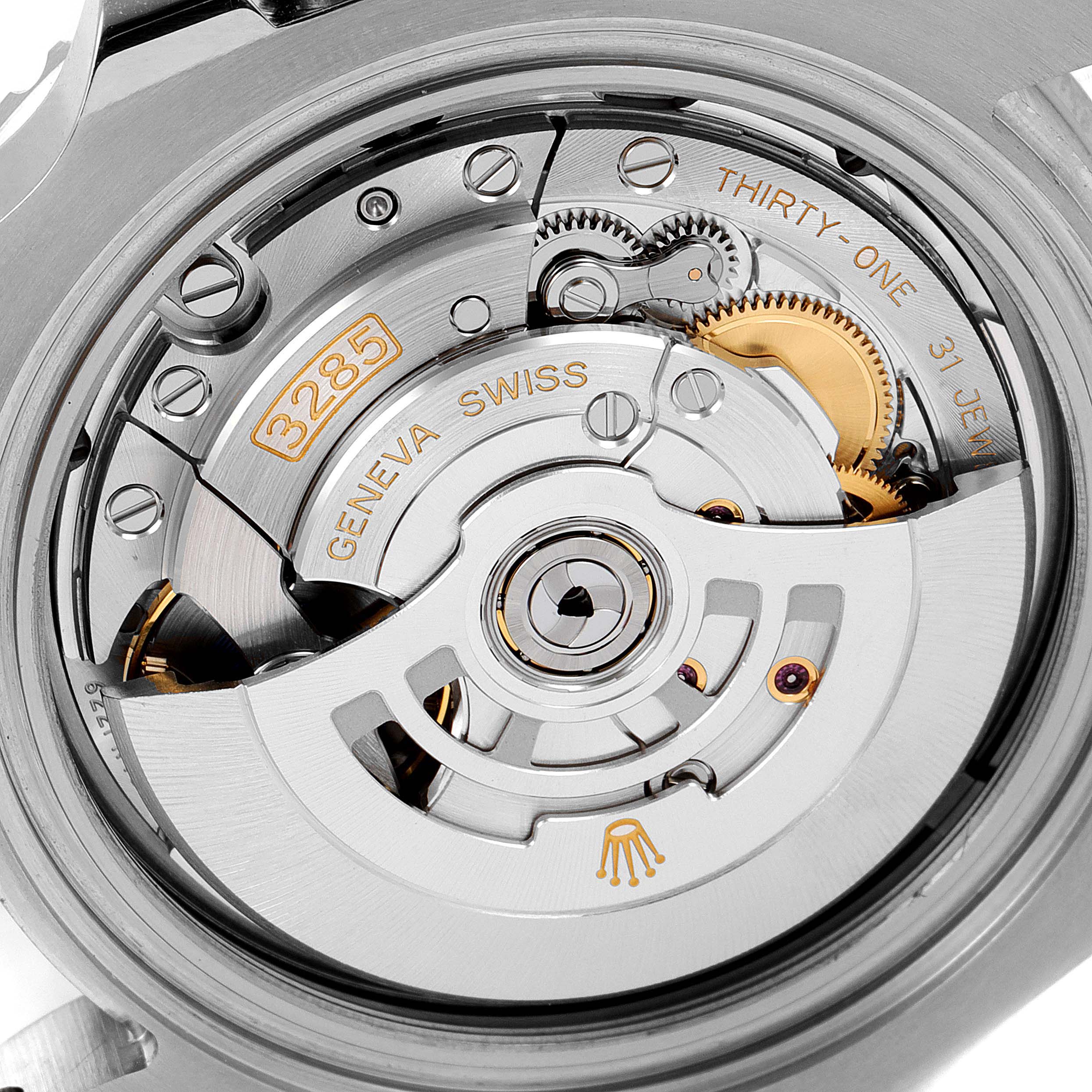This image shows the movement and inner mechanisms of a Rolex GMT-Master 126710 Men
s Stainless Steel Black Dial 126710 Men
s Stainless Steel Black Dial, viewed from the back.