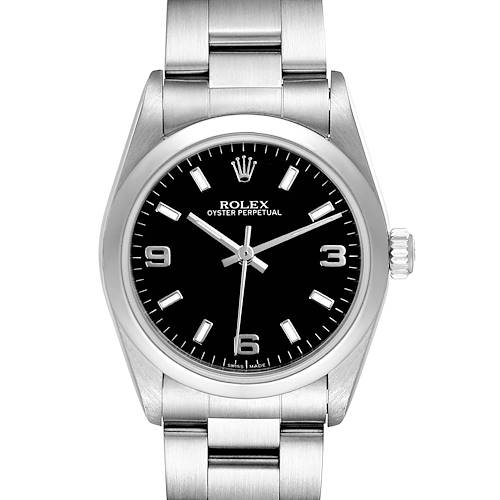 Photo of Rolex Midsize 31 Black Dial Domed Bezel Steel Ladies Watch 77080