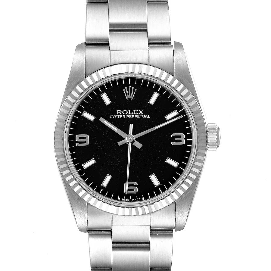 Rolex Midsize 31 Steel White Gold Black Dial Ladies Watch 67514 SwissWatchExpo