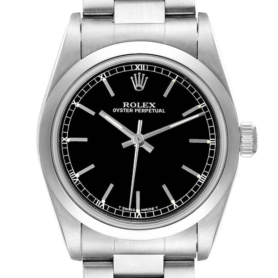 Rolex Midsize 31mm Black Dial Automatic Steel Ladies Watch 67480 SwissWatchExpo