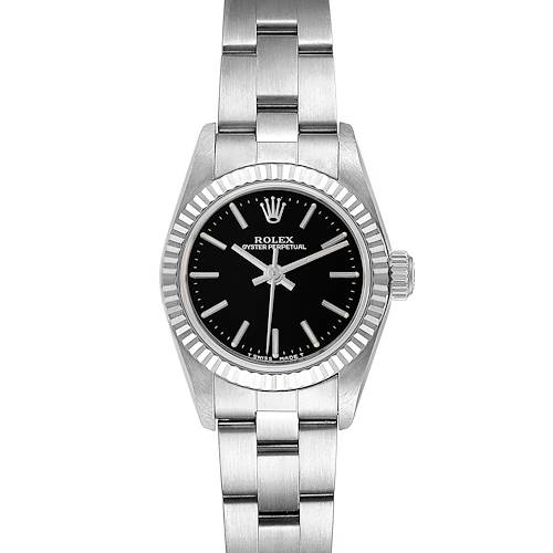 Photo of Rolex Non-Date Steel 18k White Gold Black Dial Ladies Watch 67194