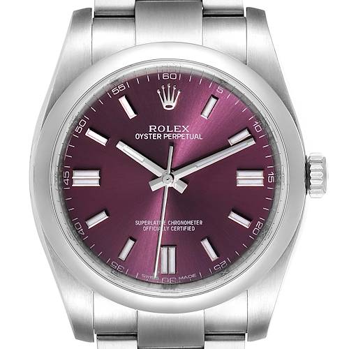 Photo of Rolex Oyster Perpetual 36 Red Grape Dial Steel Mens Watch 116000 Box Card