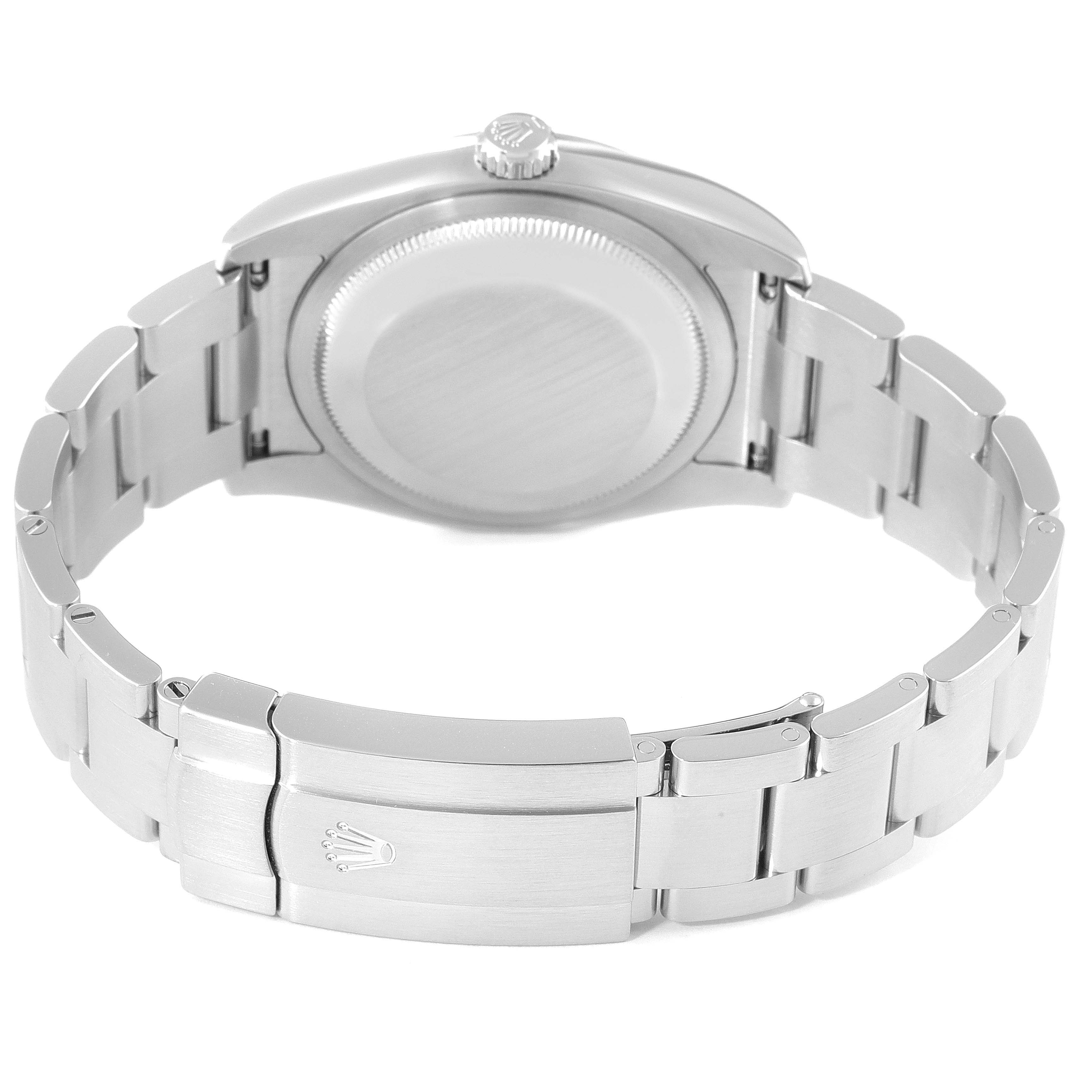 The image shows the back and clasp of the Oyster Perpetual watch by Rolex from a rear angle.