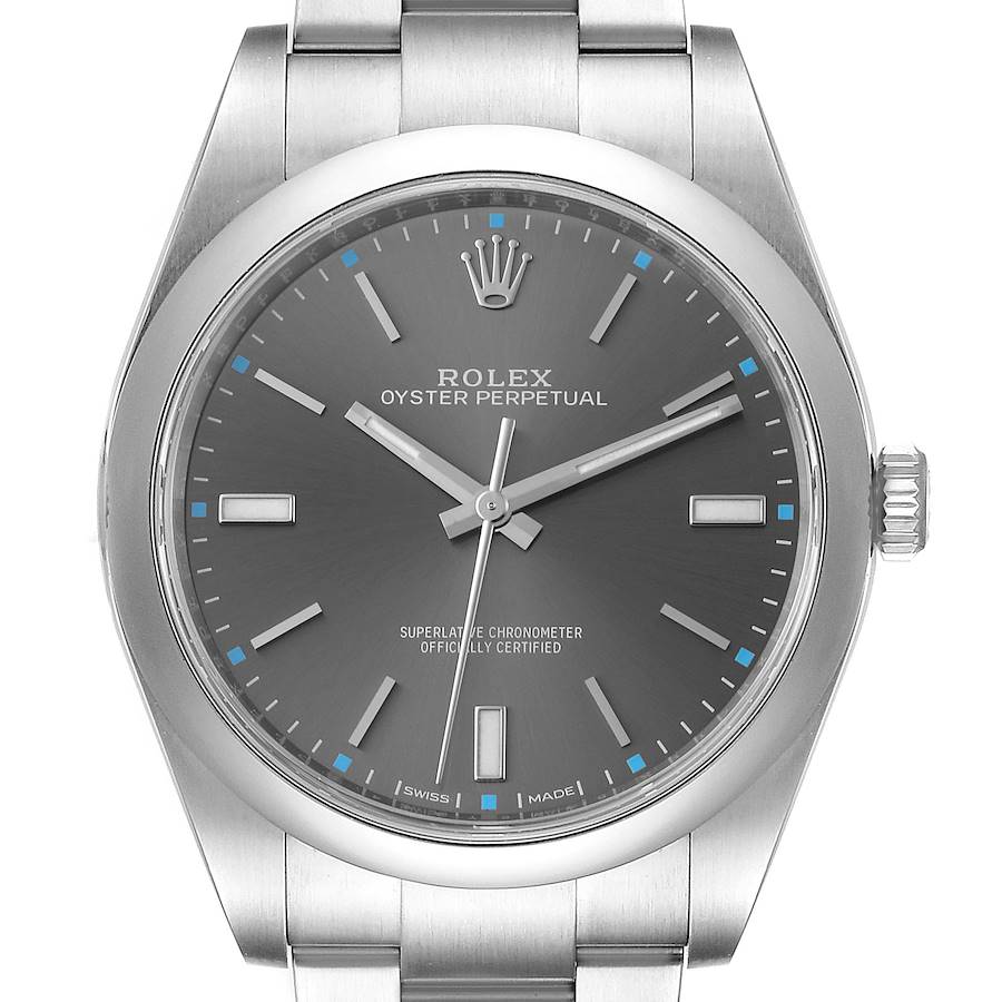 Rolex Oyster Perpetual 39 Rhodium Dial Steel Mens Watch 114300 Box SwissWatchExpo