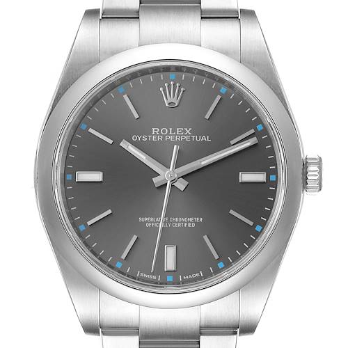 Photo of Rolex Oyster Perpetual 39 Rhodium Dial Steel Mens Watch 114300 Box