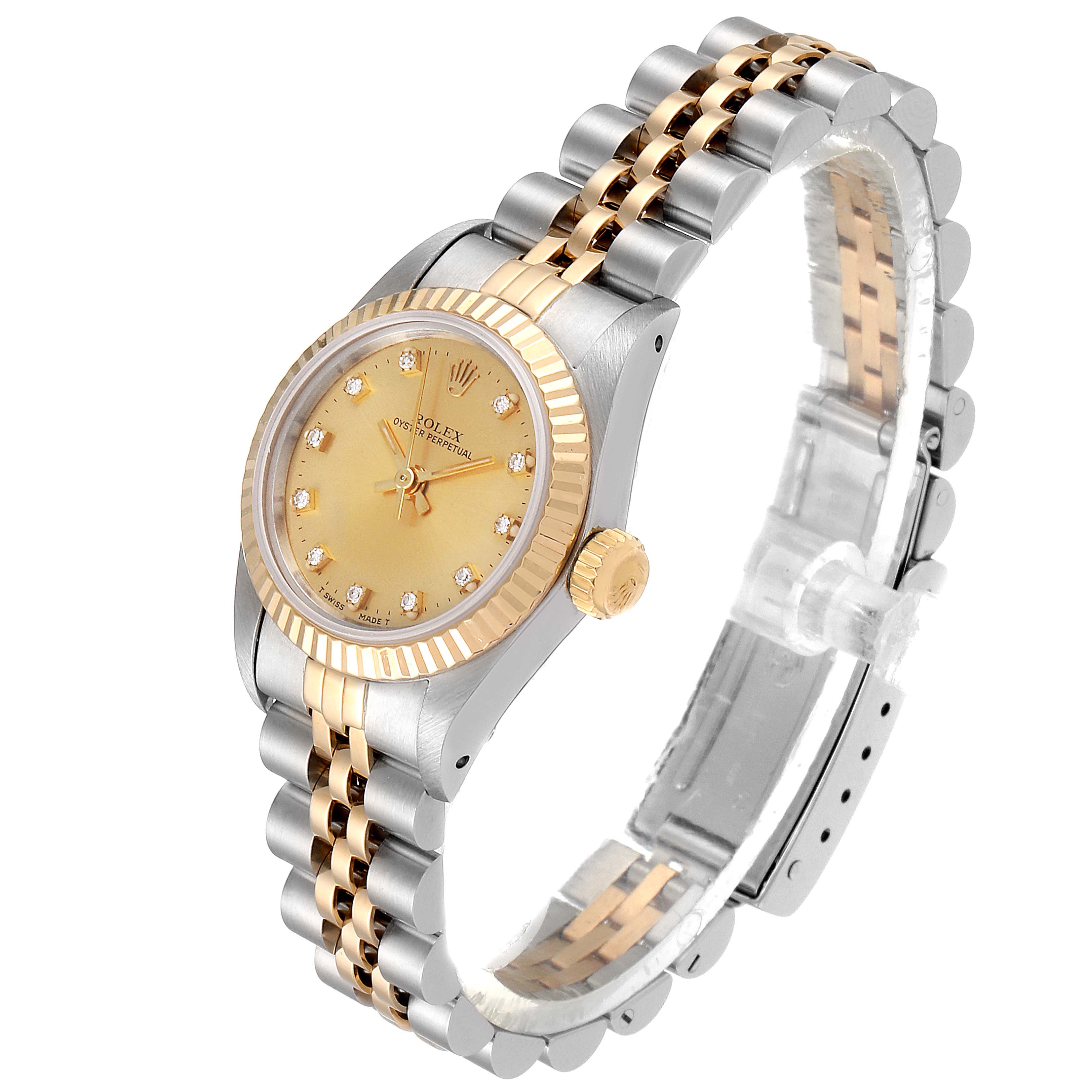 Rolex Oyster Perpetual Steel Yellow Gold Diamond Ladies Watch 67193 Box ...