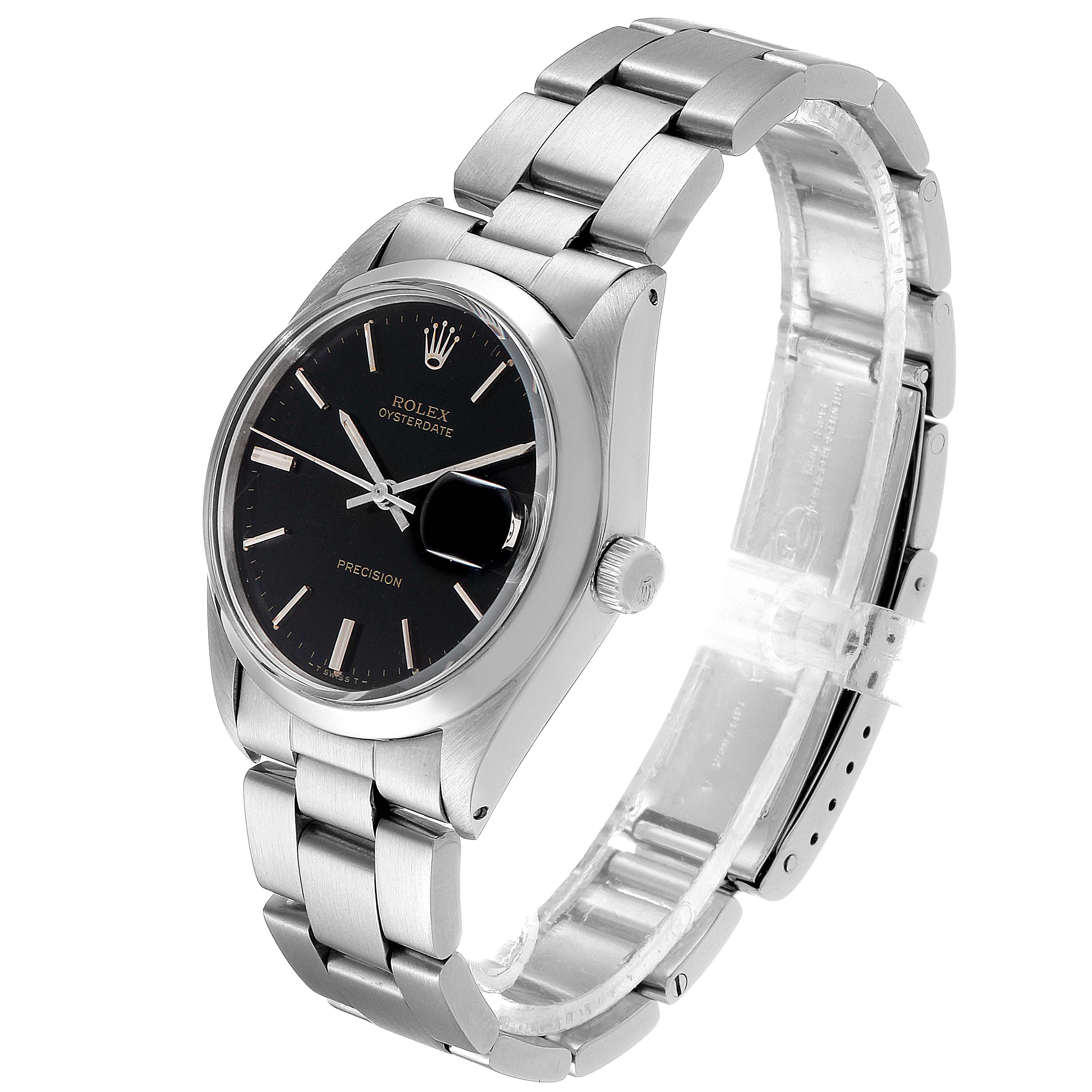 The image shows a Rolex Vintage Collection 6694 Men's Stainless Steel Black Dial 6694 Men's Stainless Steel Black Dial model watch at a slight angle, highlighting its black dial, stainless steel case, and bracelet.