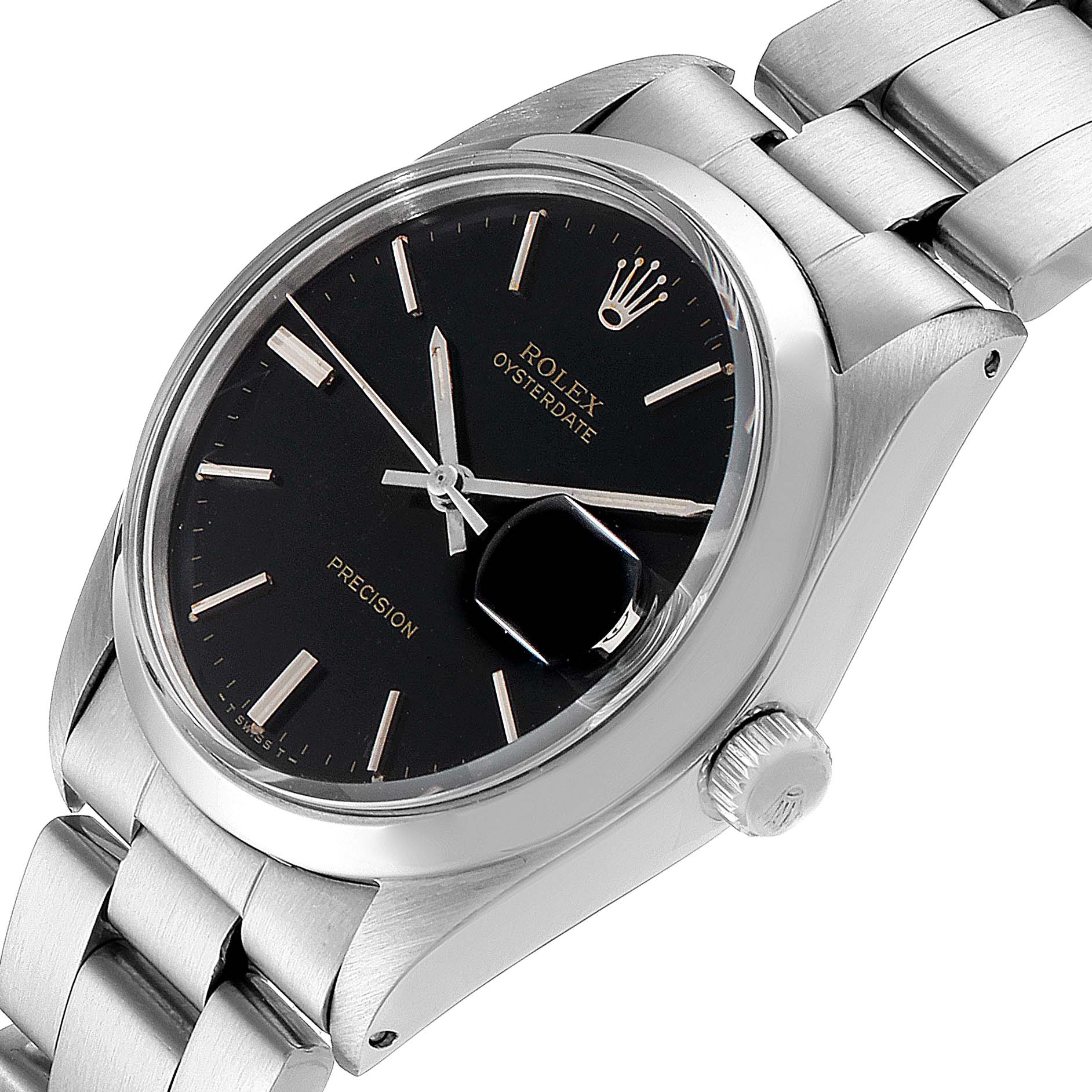 The Rolex Vintage Collection 6694 Men's Stainless Steel Black Dial 6694 Men's Stainless Steel Black Dial watch is shown at an angled close-up, highlighting the dial, bezel, crown, and part of the bracelet.