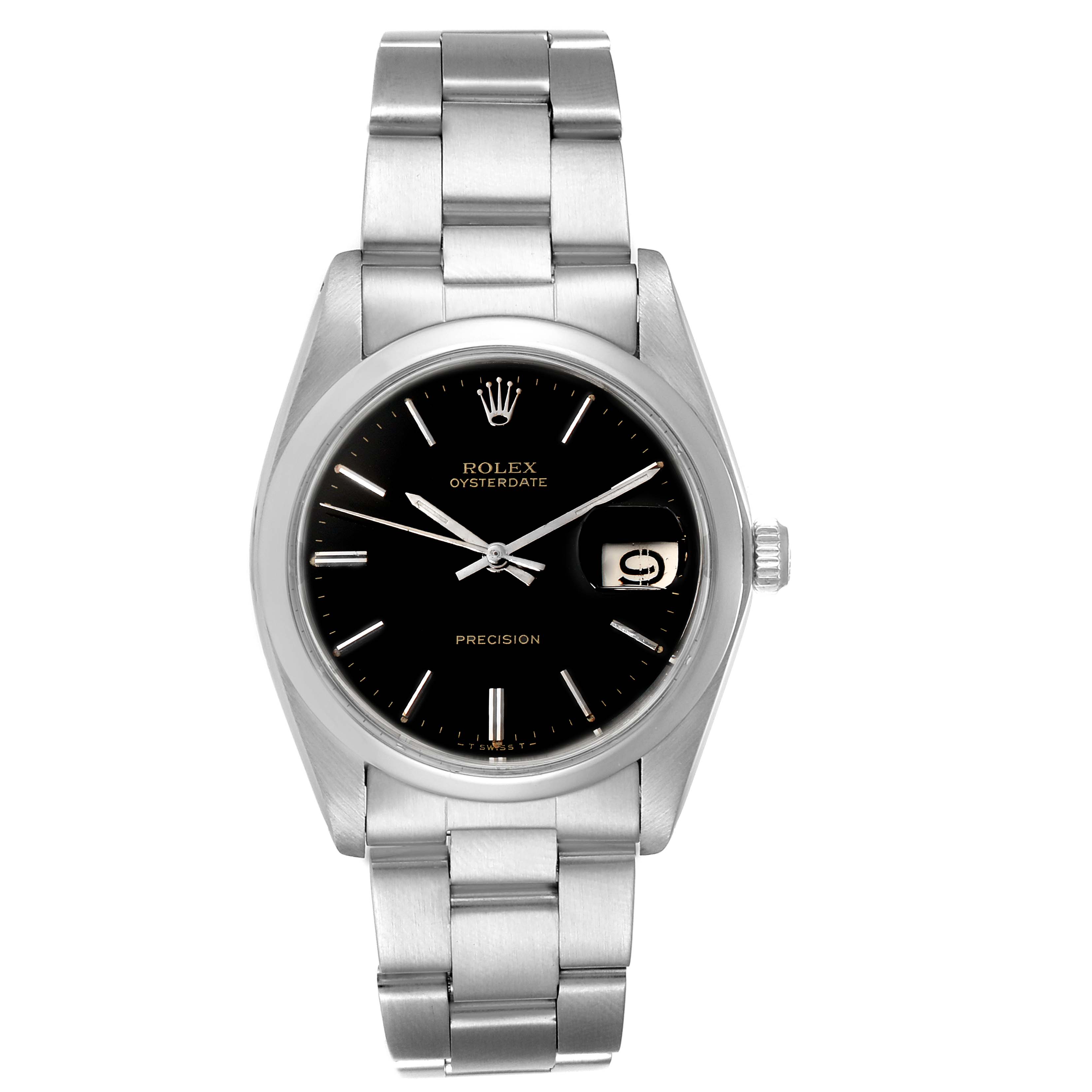 The image shows a front view of the Rolex Vintage Collection 6694 Men's Stainless Steel Black Dial 6694 Men's Stainless Steel Black Dial Oysterdate with a black dial and silver metal bracelet.
