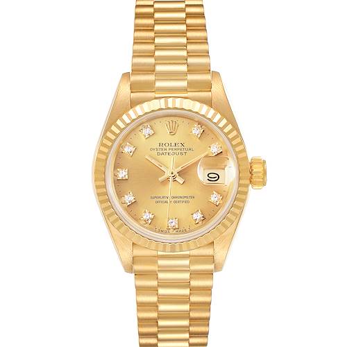 Photo of Rolex President Datejust Yellow Gold Diamond Dial Watch 69178 Box Papers