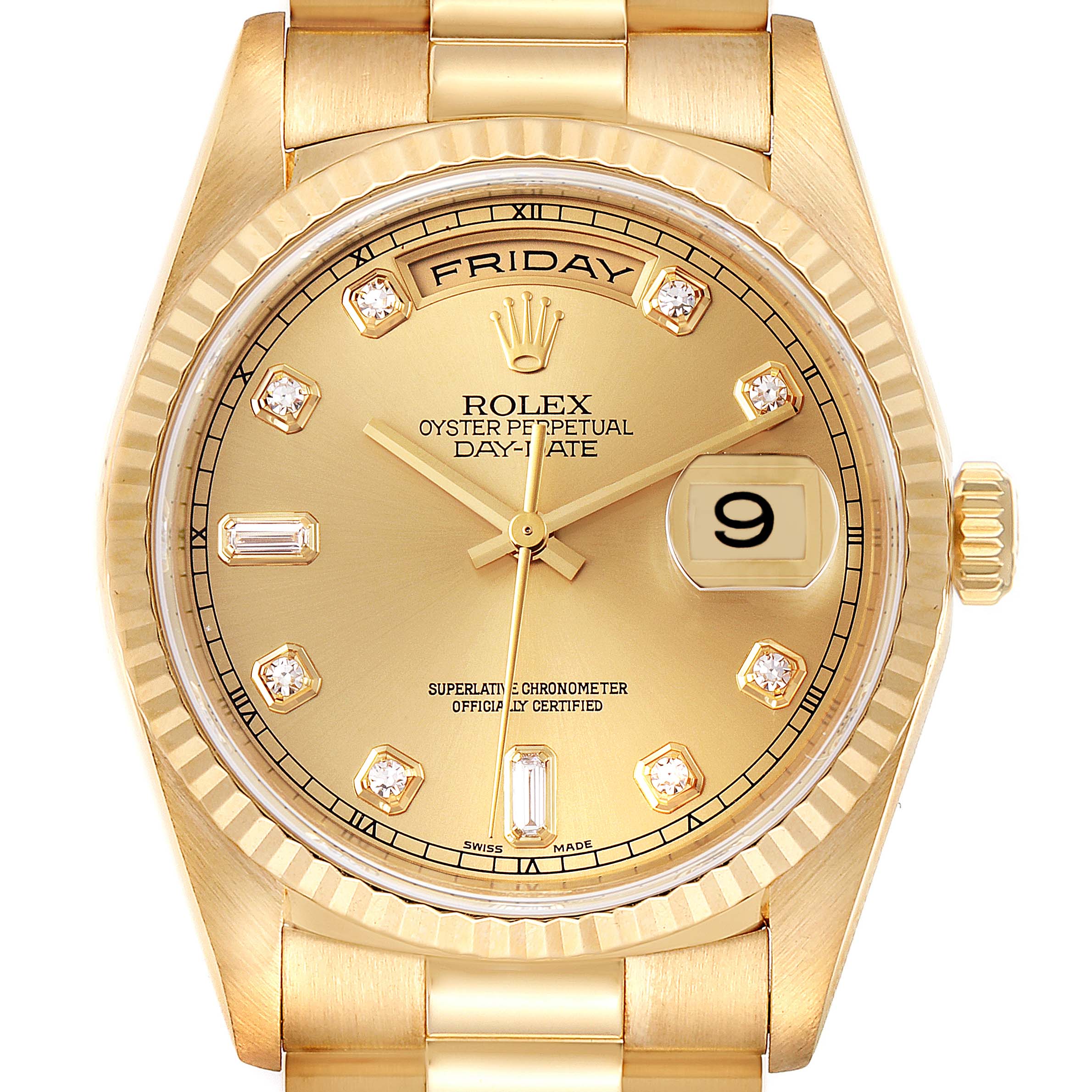 Rolex President Day-Date 36mm Yellow Gold Diamond Mens Watch 18238 ...