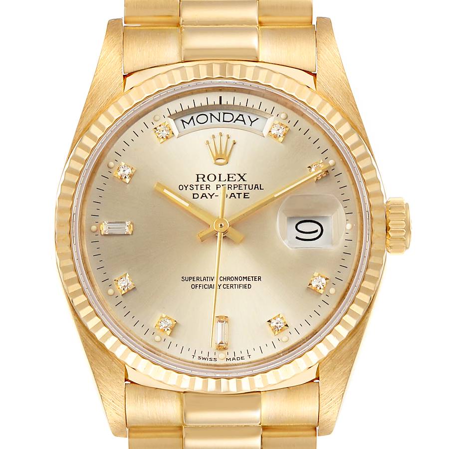 Rolex President Day-Date 36mm Yellow Gold Silver Dial Mens Watch 18038 Box SwissWatchExpo