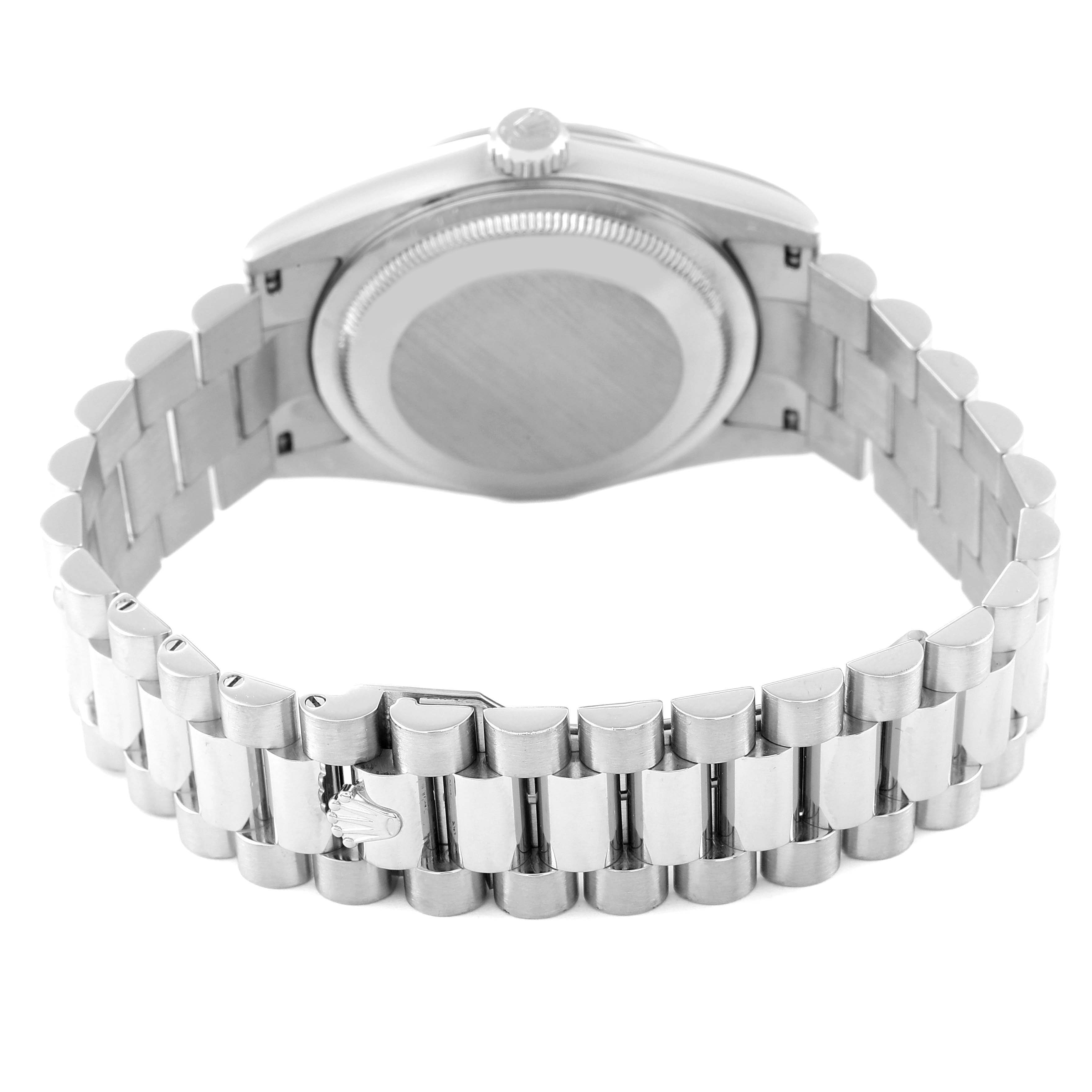 The image shows the back case and bracelet of a Rolex President 118239 Men's White Gold Brown Dial 118239 Men's White Gold Brown Dial model watch from a rear angle.