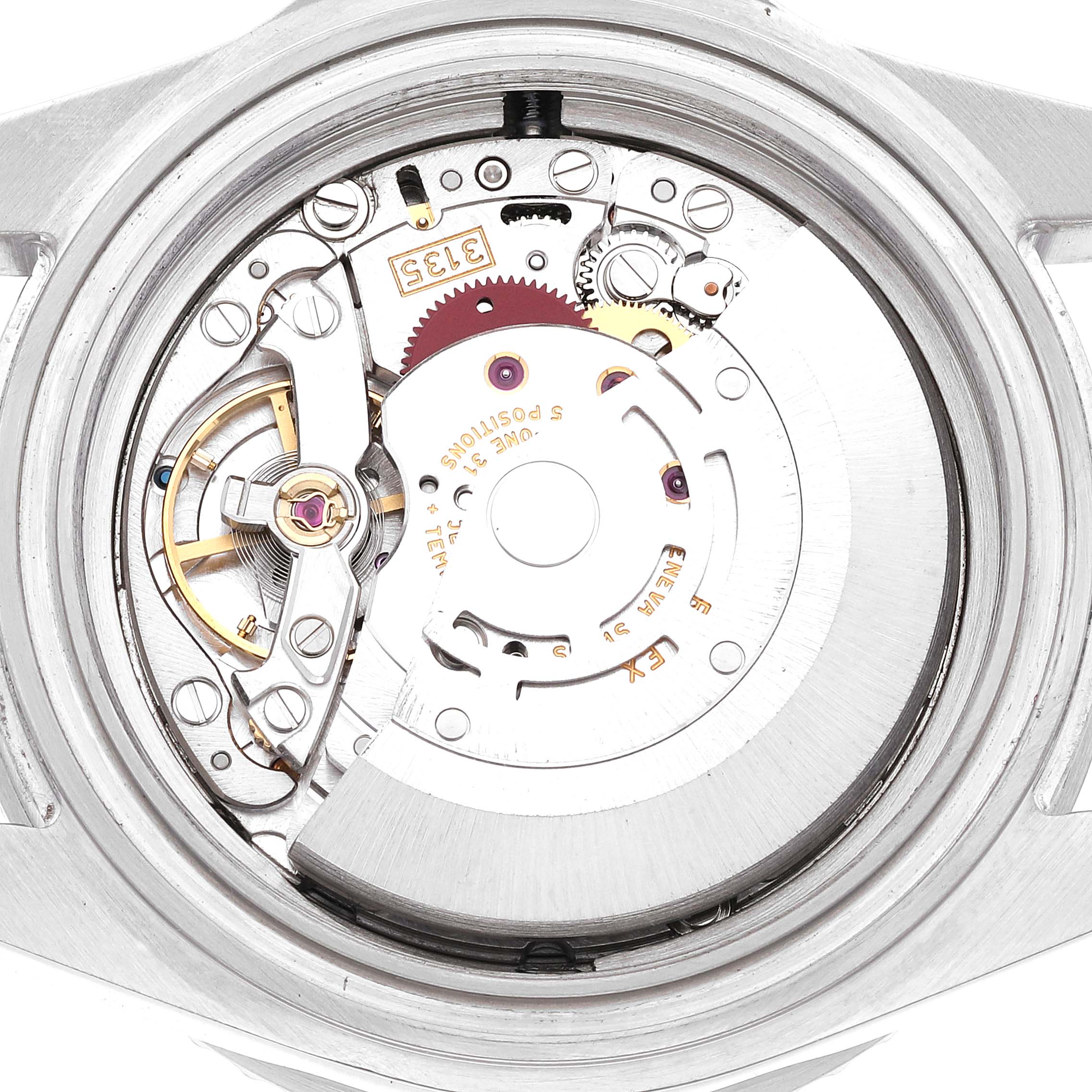 The image shows the inner mechanics and movement of the Rolex Sea-Dweller 16600T Men's Stainless Steel Black Dial 16600T Men's Stainless Steel Black Dial watch from a back view.