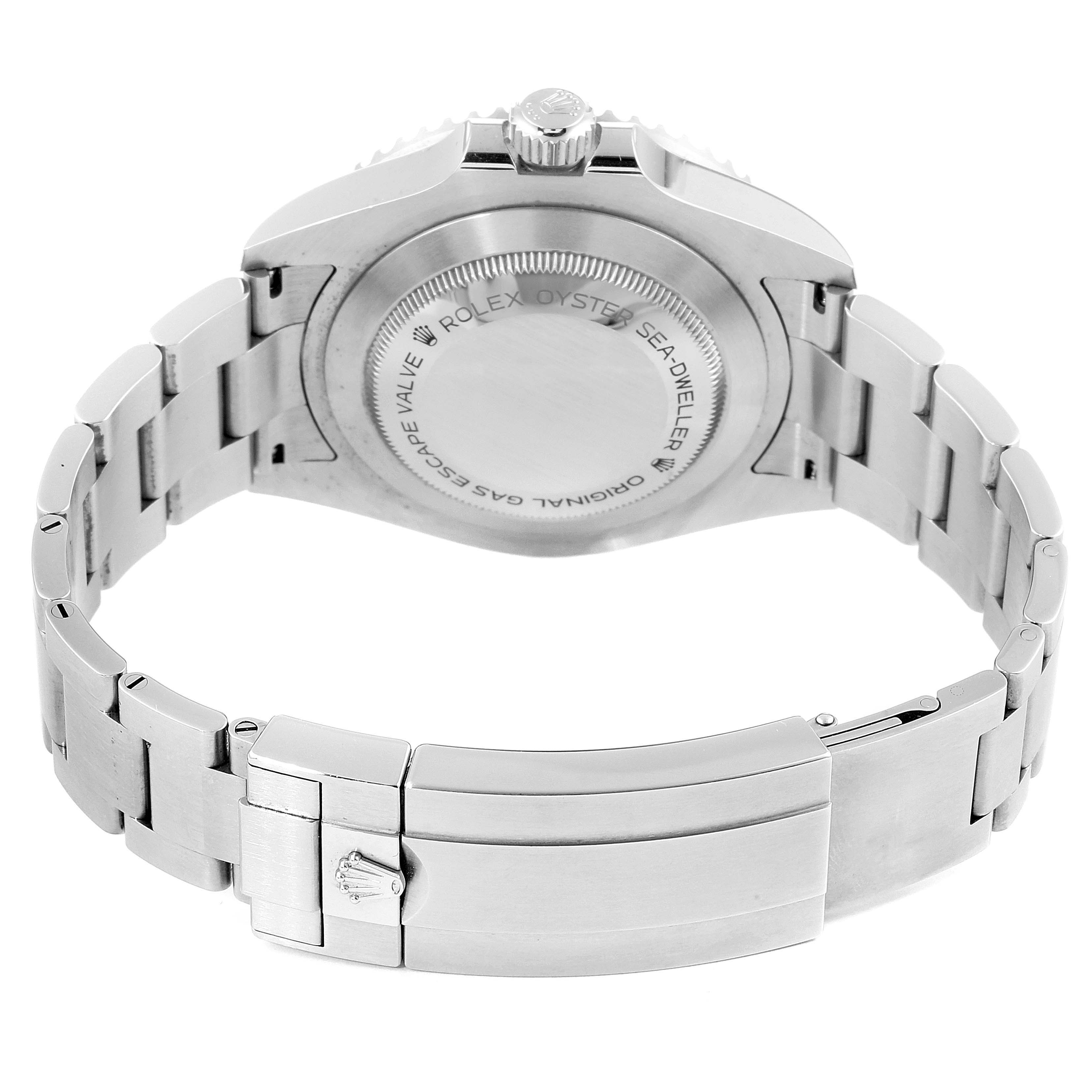 This image shows the back of a Rolex Sea-Dweller 126600 Men's Stainless Steel Black Dial 126600 Men's Stainless Steel Black Dial watch including the case and bracelet.