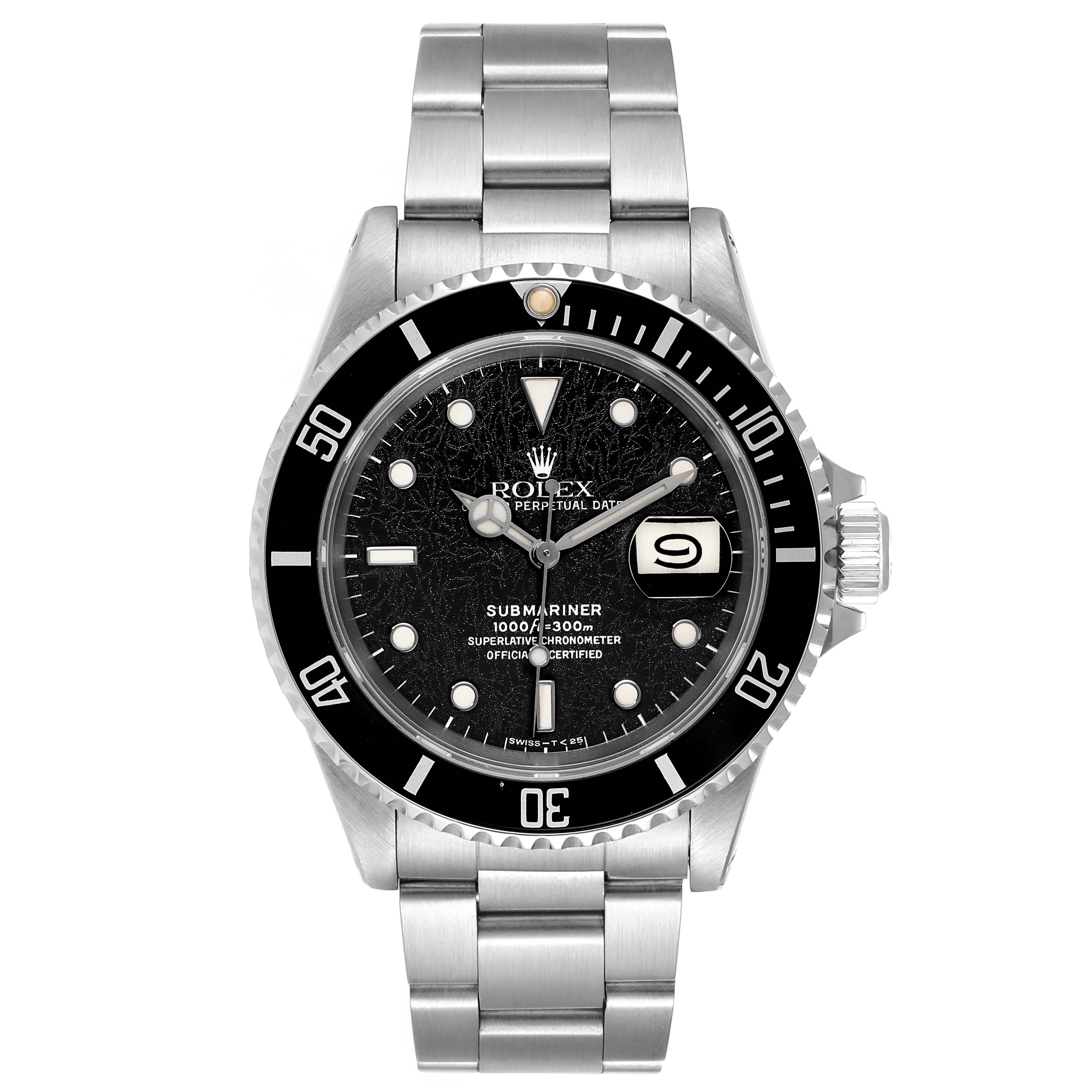 The image shows a front view of a Rolex Submariner 16610 Men's Stainless Steel Black Dial 16610 Men's Stainless Steel Black Dial watch, displaying the dial, bezel, and bracelet.