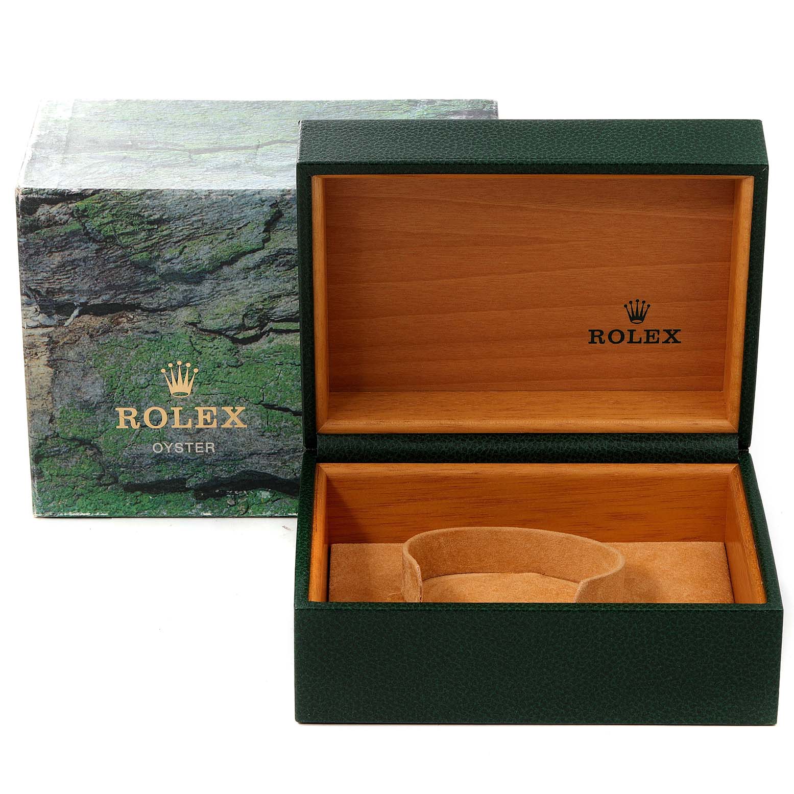 This image shows a Rolex Submariner 16610 Men's Stainless Steel Black Dial 16610 Men's Stainless Steel Black Dial watch box and its outer packaging.