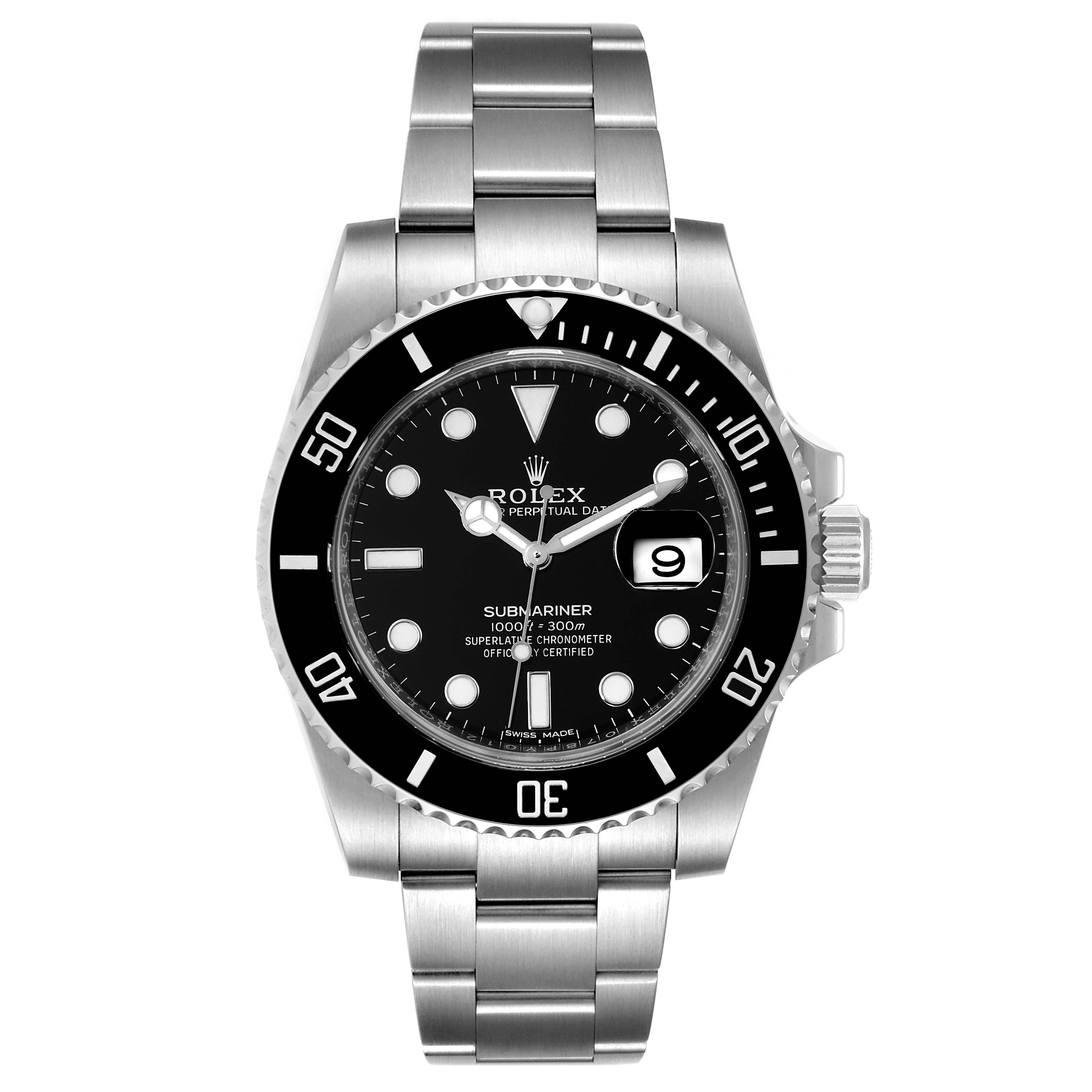 The image shows a front view of a Rolex Submariner 116610 Men's Stainless Steel Black Dial 116610 Men's Stainless Steel Black Dial watch, displaying the dial, bezel, and bracelet.