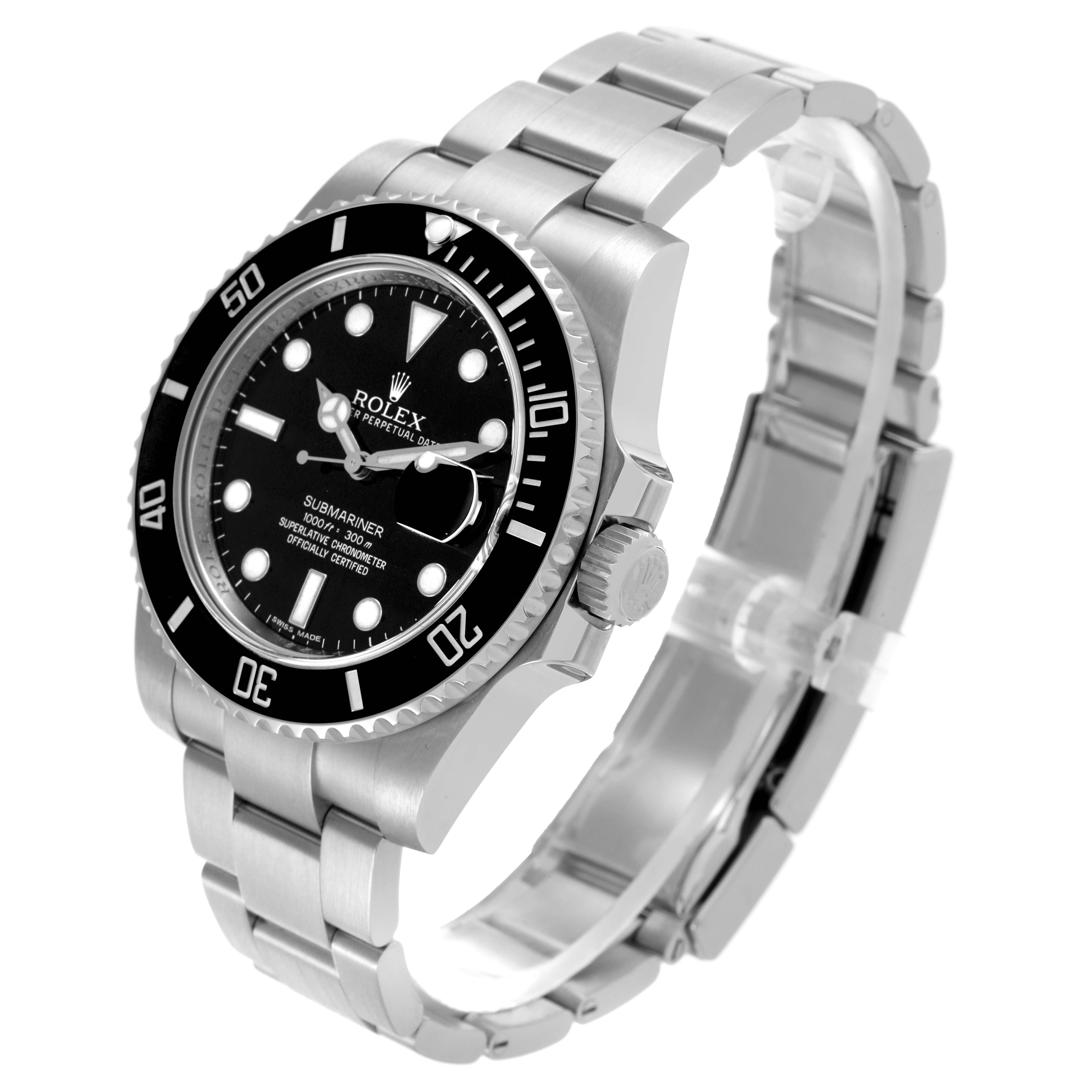 The Rolex Submariner 116610 Men
s Stainless Steel Black Dial 116610 Men
s Stainless Steel Black Dial is shown at a three-quarter angle, highlighting the dial, bezel, crown, and bracelet.