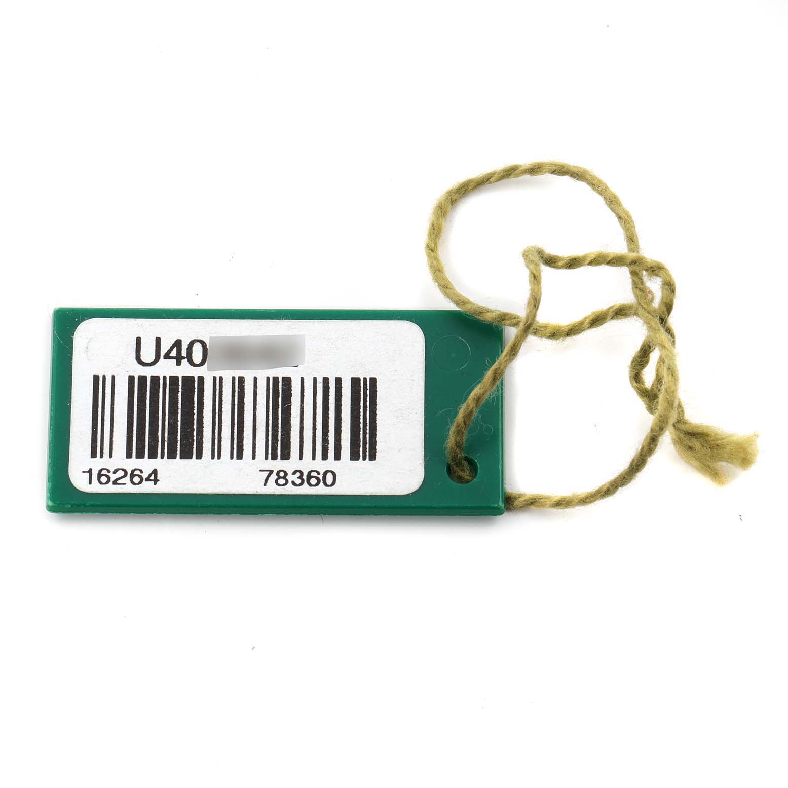 The image shows a green tag with a barcode and the serial numbers for the Rolex Turn-o-Graph 16264 Men's Stainless Steel Black Dial 16264 Men's Stainless Steel Black Dial model.