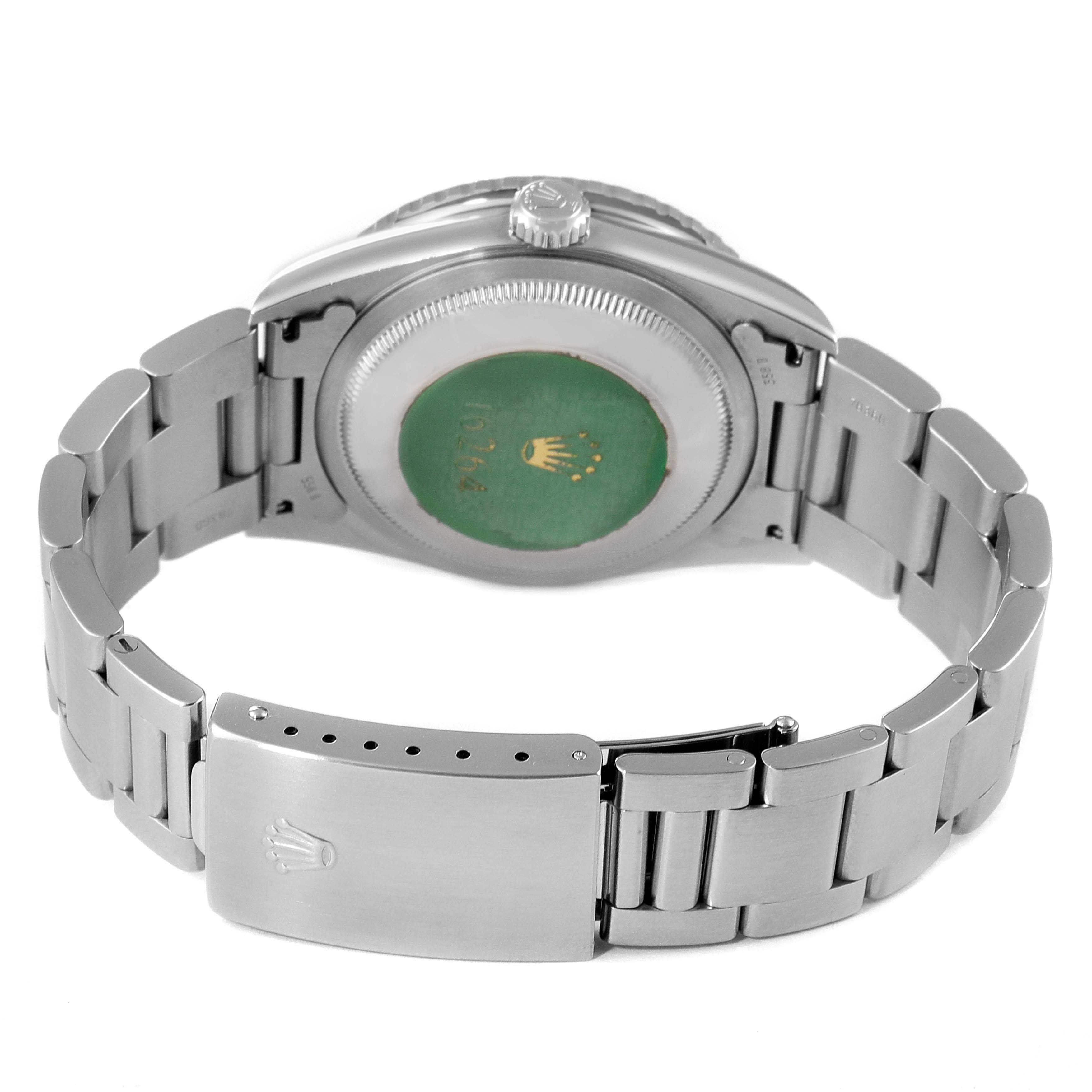 This image shows the back and bracelet of a Rolex Turn-o-Graph 16264 Men's Stainless Steel Black Dial 16264 Men's Stainless Steel Black Dial watch from a rear angle.