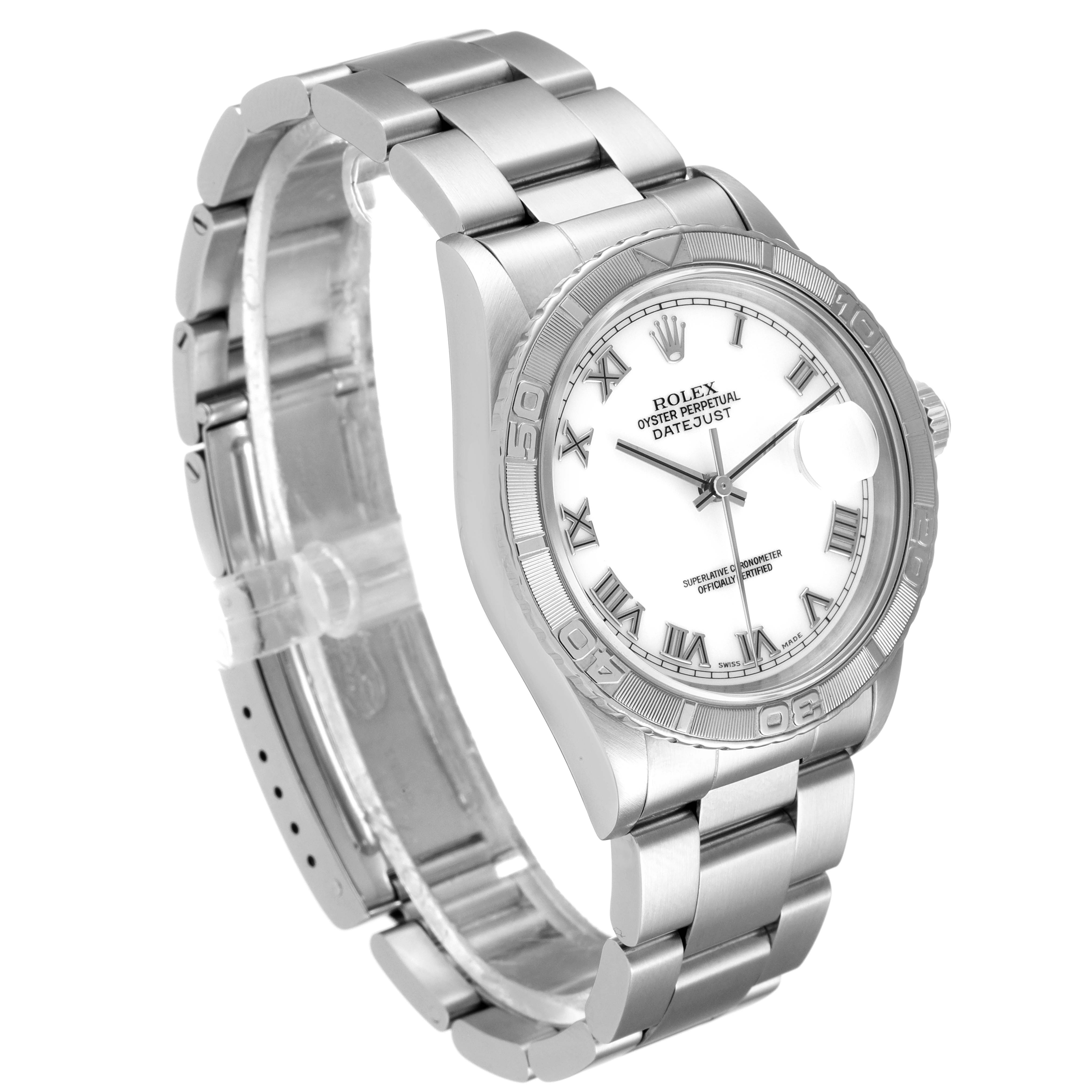 The image shows a Rolex Turn-o-Graph 16264 Men's Stainless Steel White Dial 16264 Men's Stainless Steel White Dial watch at a three-quarter angle, highlighting its face, bezel, and bracelet.