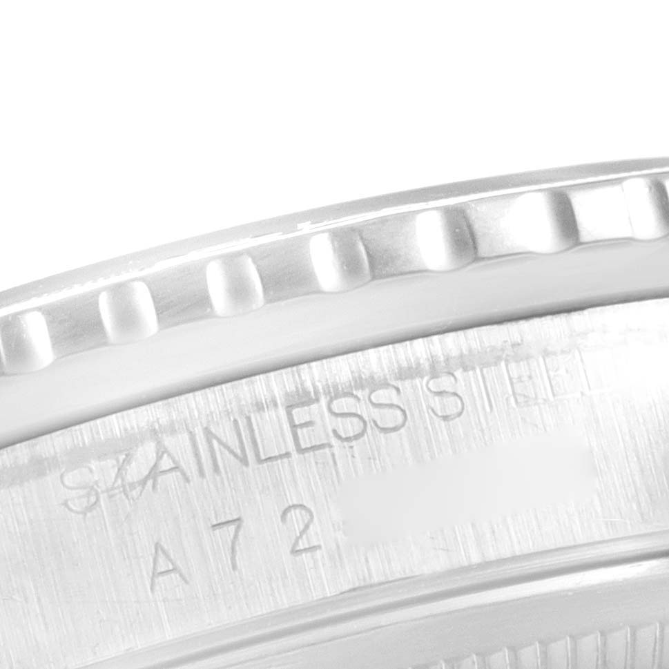 This image shows a close-up of the side casing and bezel of a Rolex Turn-o-Graph 16264 Men's Stainless Steel White Dial 16264 Men's Stainless Steel White Dial watch, highlighting the stainless steel marking.