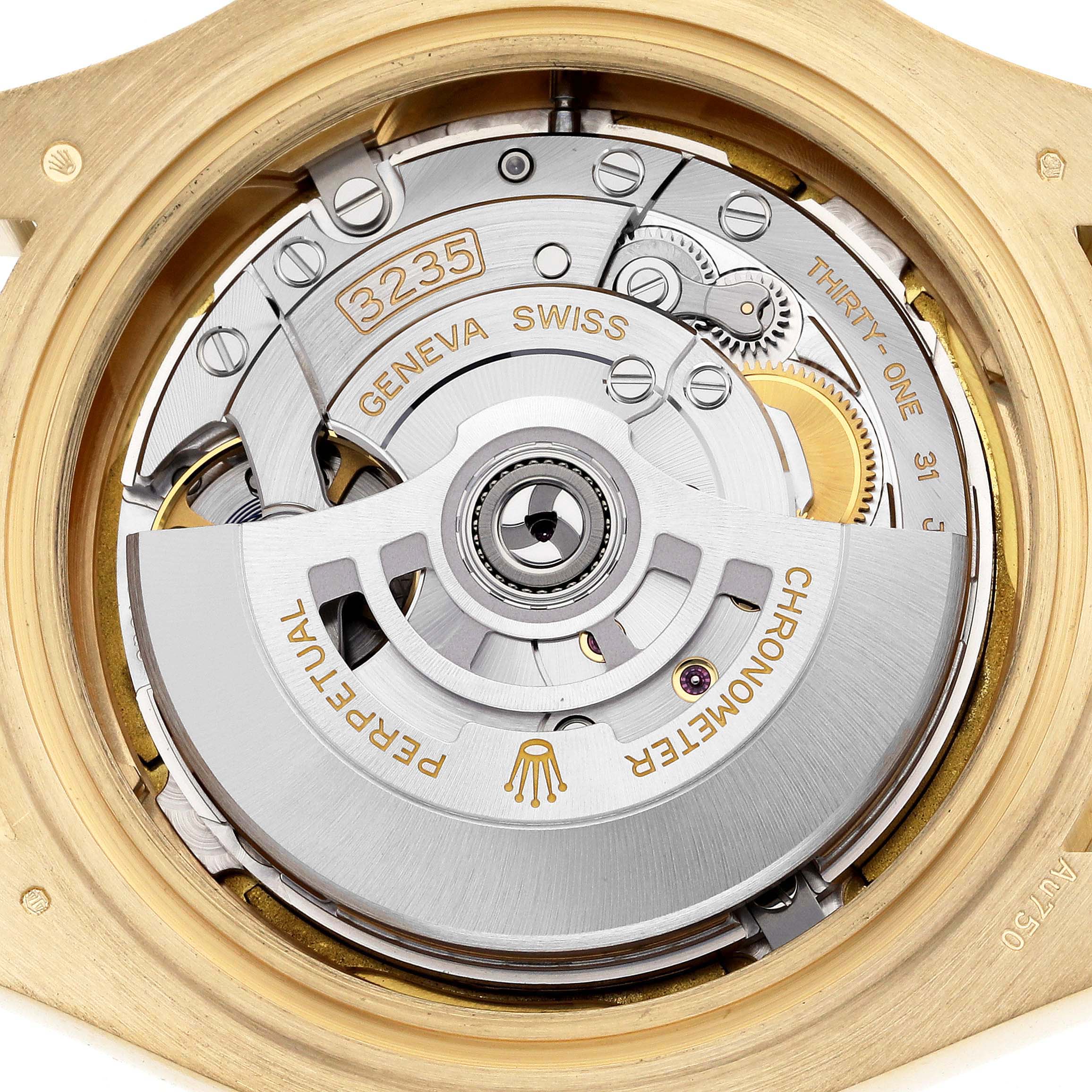 This image shows the movement and rotor of the Rolex Yacht-Master 226658 Men's Yellow Gold Black Dial 226658 Men's Yellow Gold Black Dial watch from a top-down angle.
