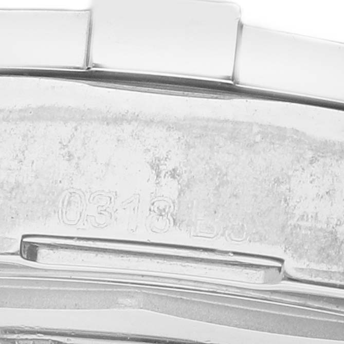 The image shows a close-up of the case back and bracelet of the Breitling A77388 Women's Stainless Steel Mother of Pearl Dial Colt Lady Steel A77388.