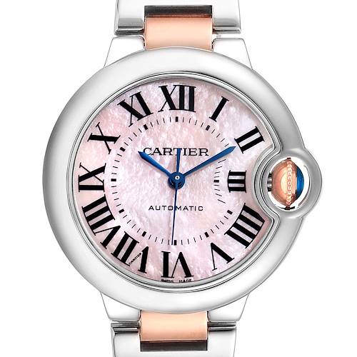 Photo of Cartier Ballon Bleu 33 Midsize Steel Rose Gold Mother of Pearl Ladies Watch W6920098