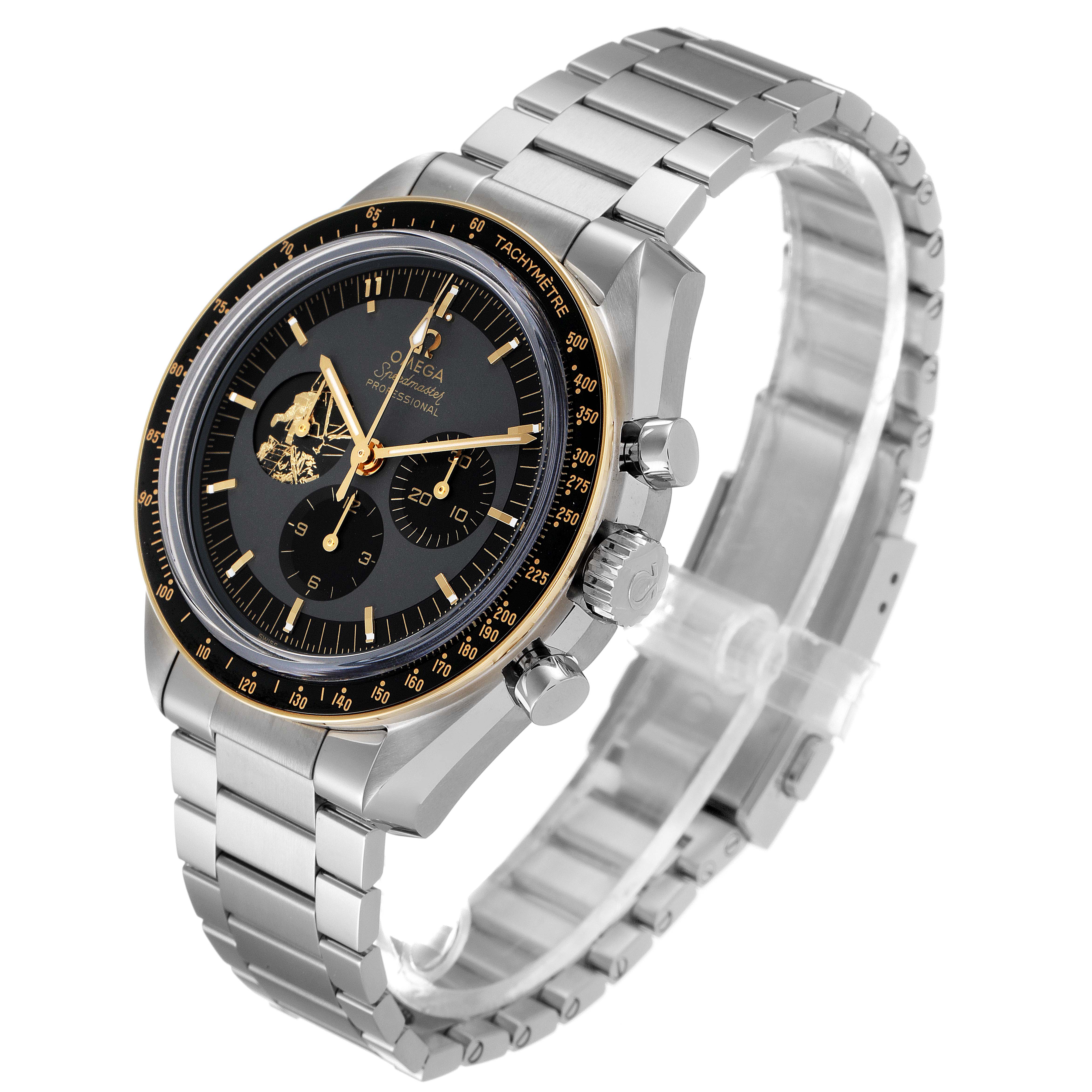 The image shows an Omega Speedmaster 310.20.42.50.01.001 Men's Stainless Steel Grey Dial 310.20.42.50.01.001 Men's Stainless Steel Grey Dial watch from an angled side view, highlighting the dial, bezel, and bracelet.