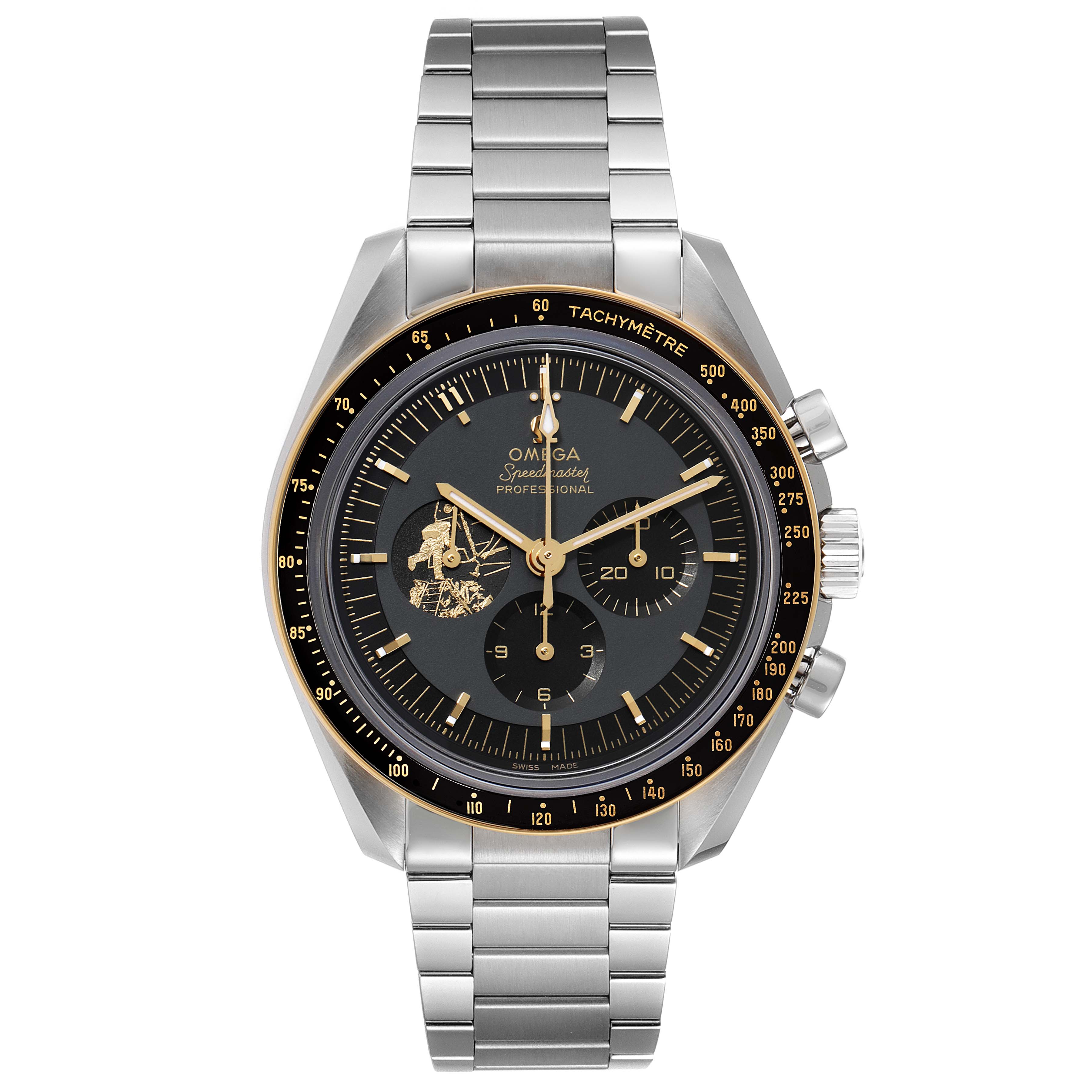 The image shows a frontal view of an Omega Speedmaster 310.20.42.50.01.001 Men's Stainless Steel Grey Dial 310.20.42.50.01.001 Men's Stainless Steel Grey Dial watch, displaying the dial, bezel, and bracelet.