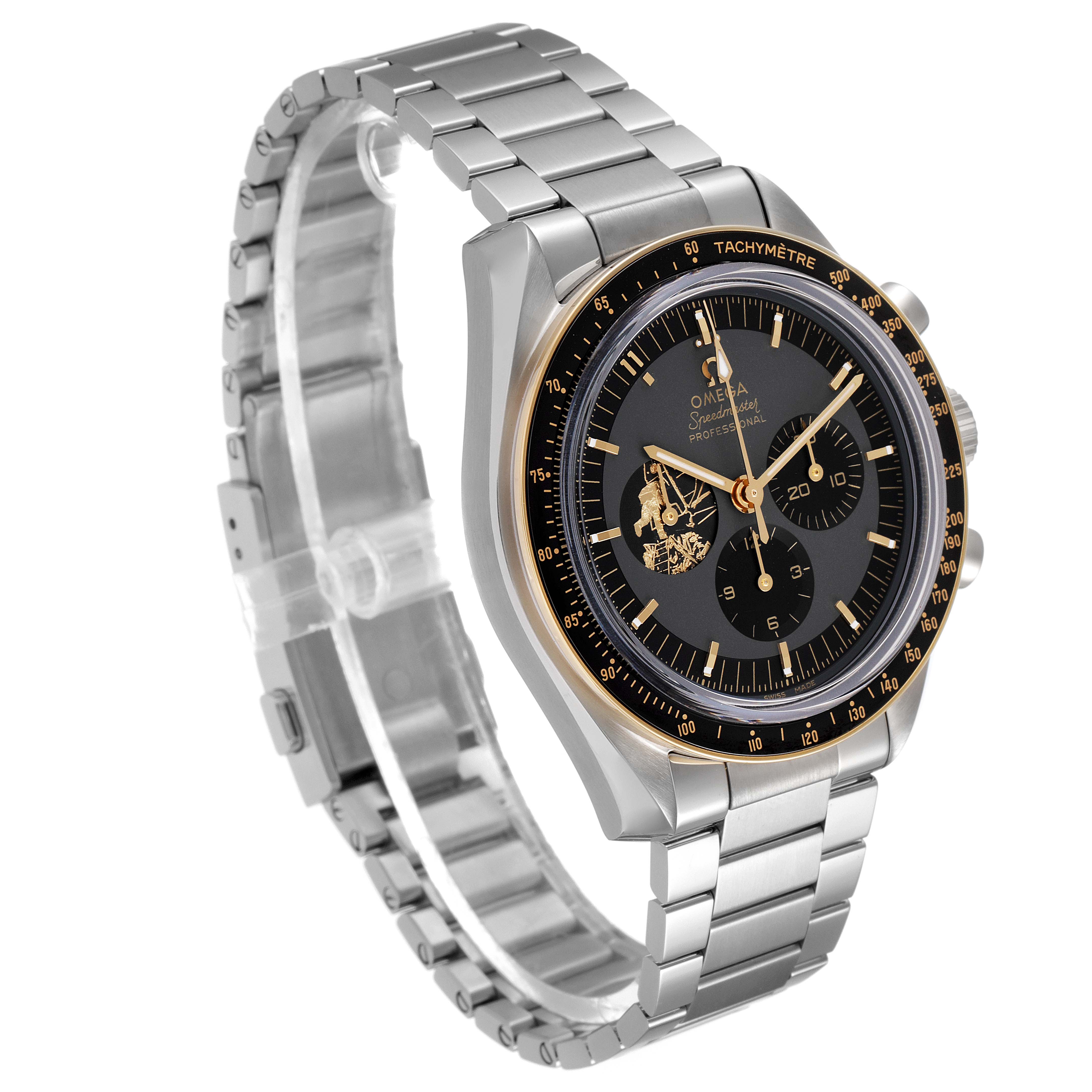 The image shows an Omega Speedmaster 310.20.42.50.01.001 Men's Stainless Steel Grey Dial 310.20.42.50.01.001 Men's Stainless Steel Grey Dial watch from a top angle, highlighting the watch face, bezel, and stainless steel bracelet.