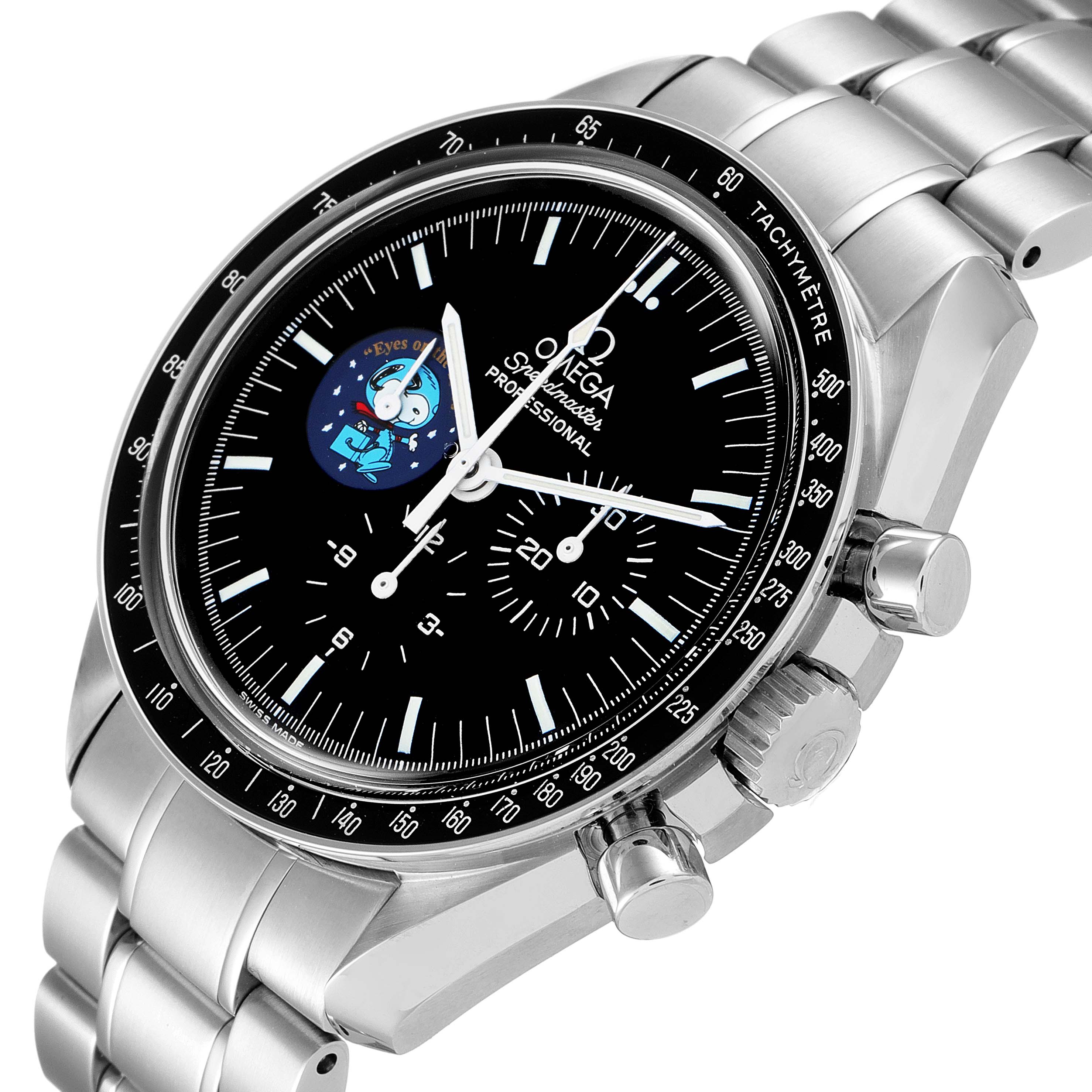 The Omega Speedmaster 3578.51.00 Men's Stainless Steel Black Dial 3578.51.00 Men's Stainless Steel Black Dial watch is shown from a slightly tilted front angle, highlighting its dial, bezel, and bracelet.