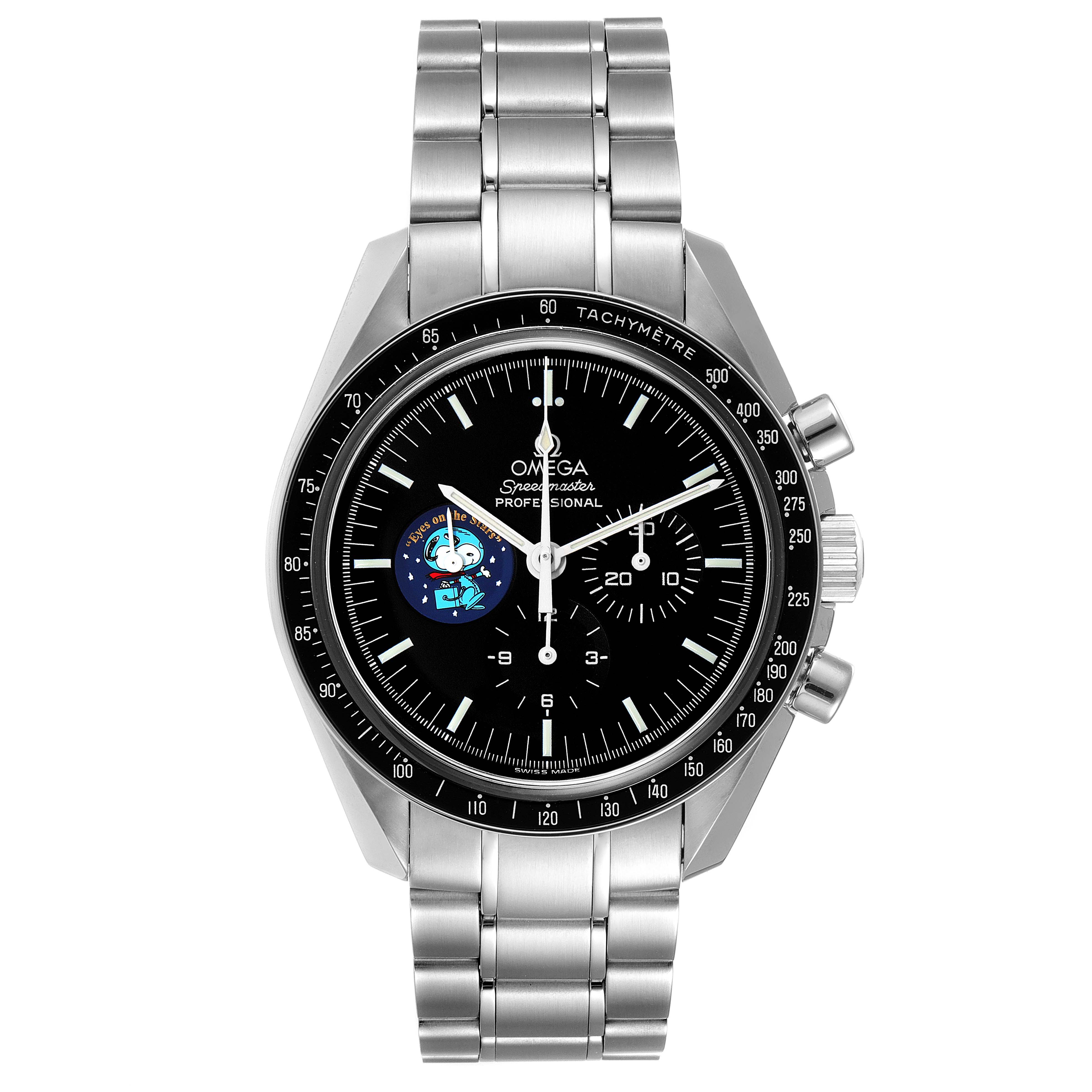 The image shows a frontal view of an Omega Speedmaster 3578.51.00 Men's Stainless Steel Black Dial 3578.51.00 Men's Stainless Steel Black Dial watch, displaying its face, bezel, and metal bracelet.