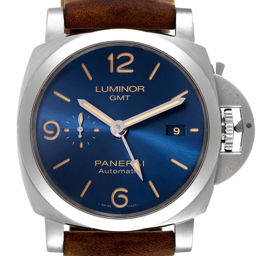 Panerai Luminor 1950 3 Days GMT 44mm Blue Dial Watch PAM01033 Box Papers SwissWatchExpo