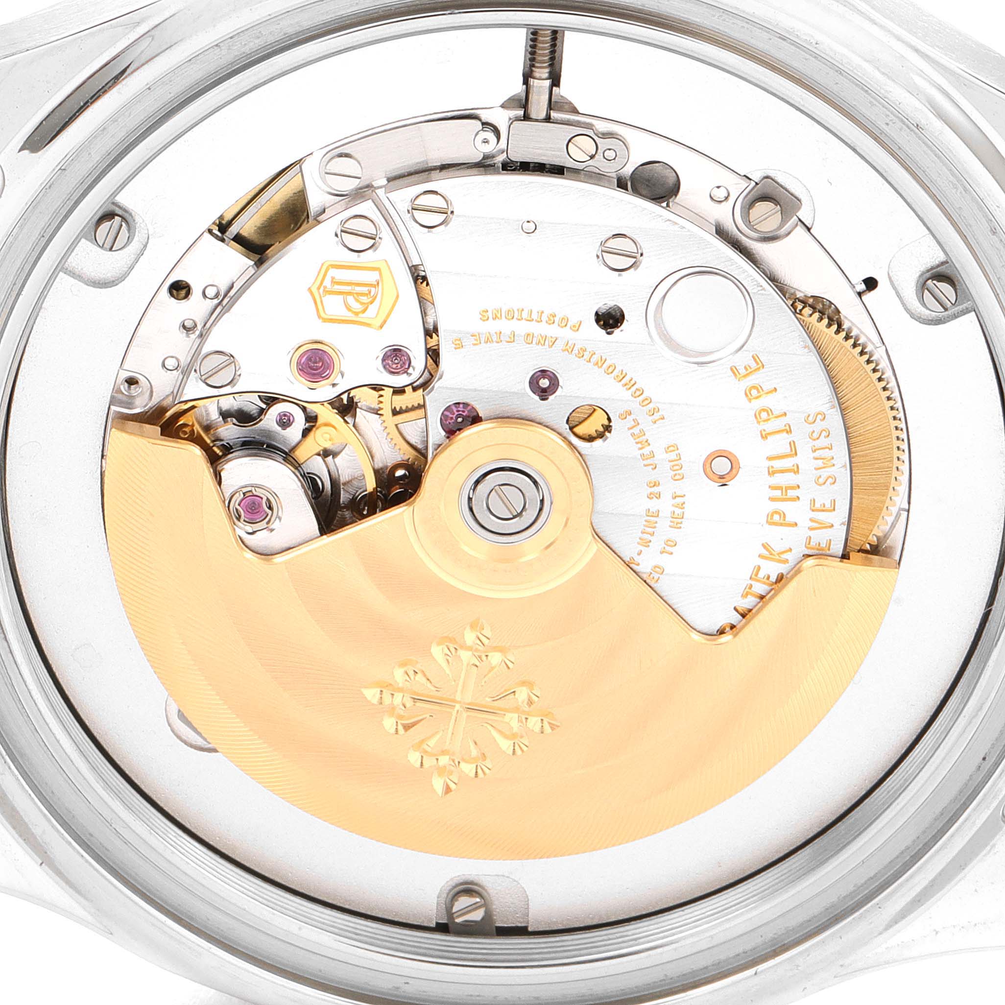 The image shows the movement mechanism of a Patek Philippe Aquanaut 5167A Men's Stainless Steel Black Dial 5167A Men's Stainless Steel Black Dial watch from a rear angle.