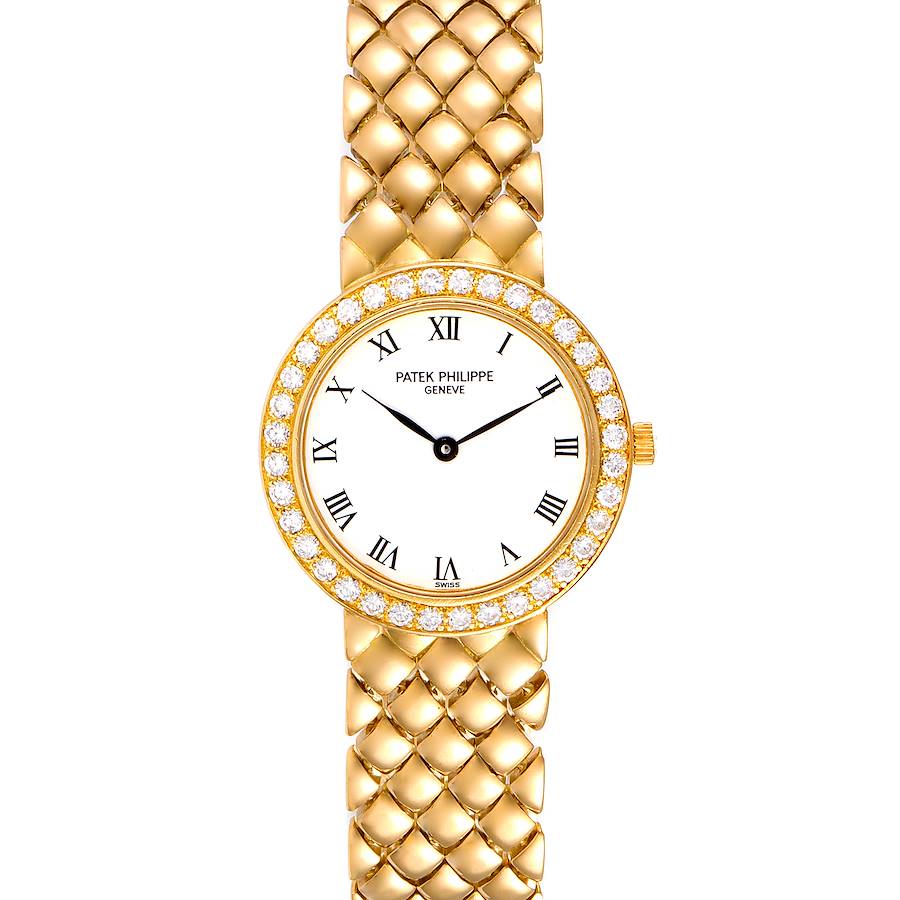 Patek Philippe Calatrava Yellow Gold White Dial Diamond Ladies Watch 4820 SwissWatchExpo